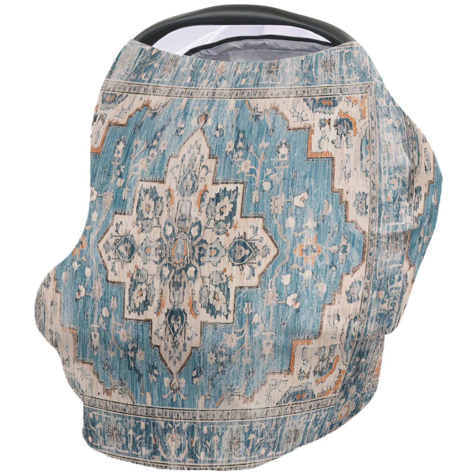 Nursing Cover for Breastfeeding Scarf, Flower Textured Blue Vintage Baby Car Covers Super Soft Multi Use for Canopy Shopping Cart Cover Blanket Stroller Cover