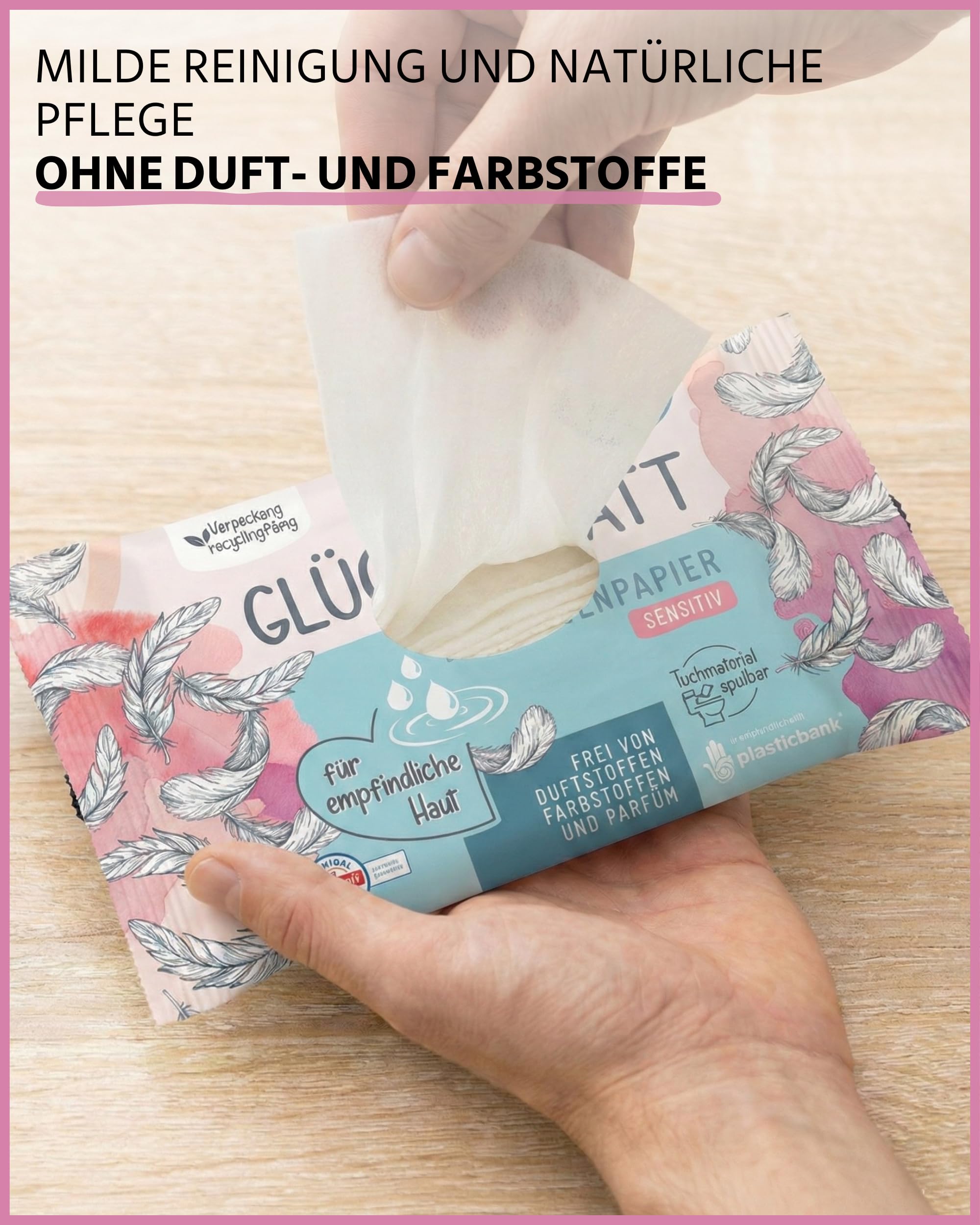 Glücksblatt SENSITIV wilgotny papier toaletowy, 12 opakowań po 42 chusteczki, bez zapachów i barwników, bezzapachowy, testowany dermatologicznie, do skóry wrażliwej, delikatna pielęgnacja