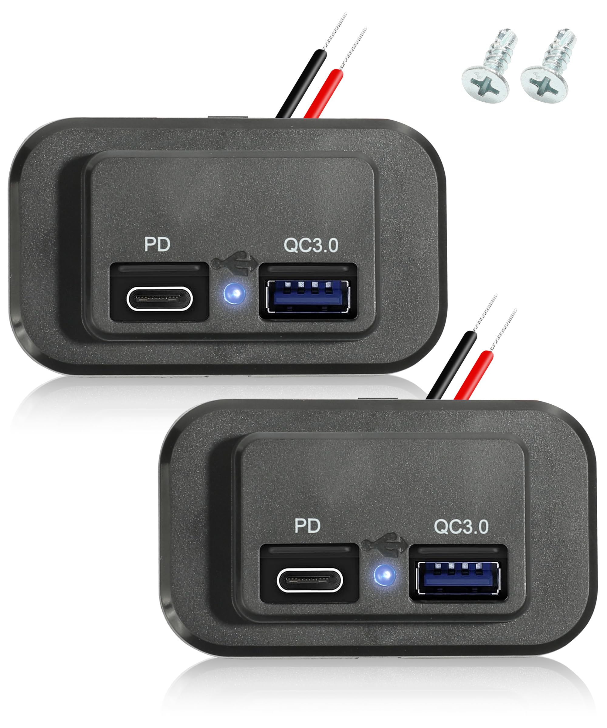 ESEWALAS 12V/24V USB Outlet,Dual PD3.0 Type-C (USB C) & Quick Charge QC3.0 USB-A Port Panel Mount,Car Charge Adapter 12V Quick Car Charger Socket Power Outlet,Car USB Socket (2PCS)