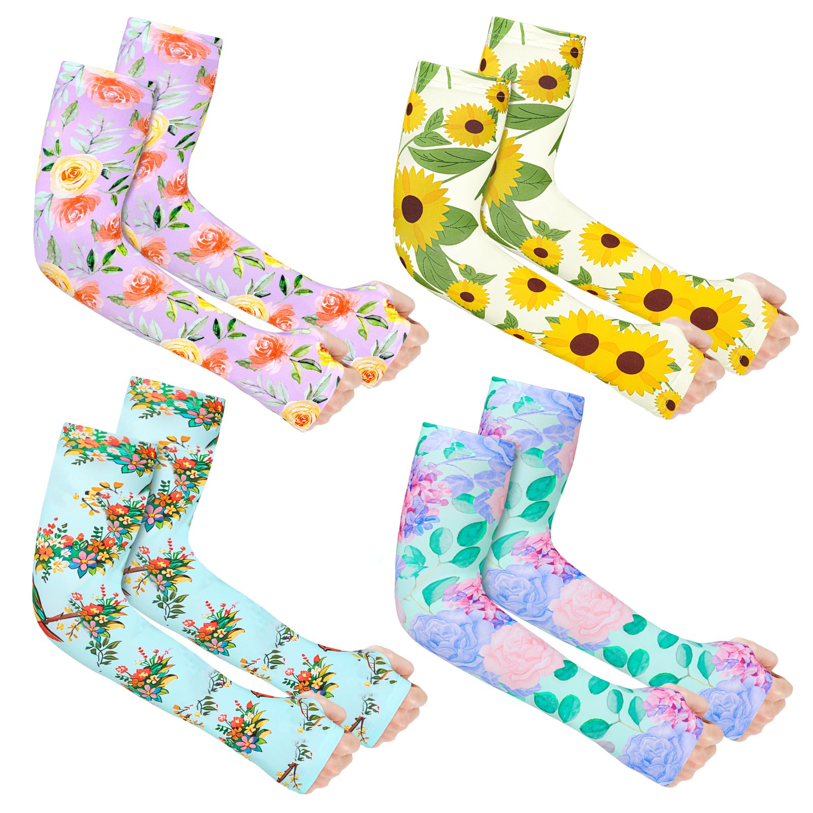 MERTURN 4 Pair Gardening Sleeves Women Anti-Slip Sun Protection Sleeves to Cover Arms Cooling Arm Sleeves for Women Men