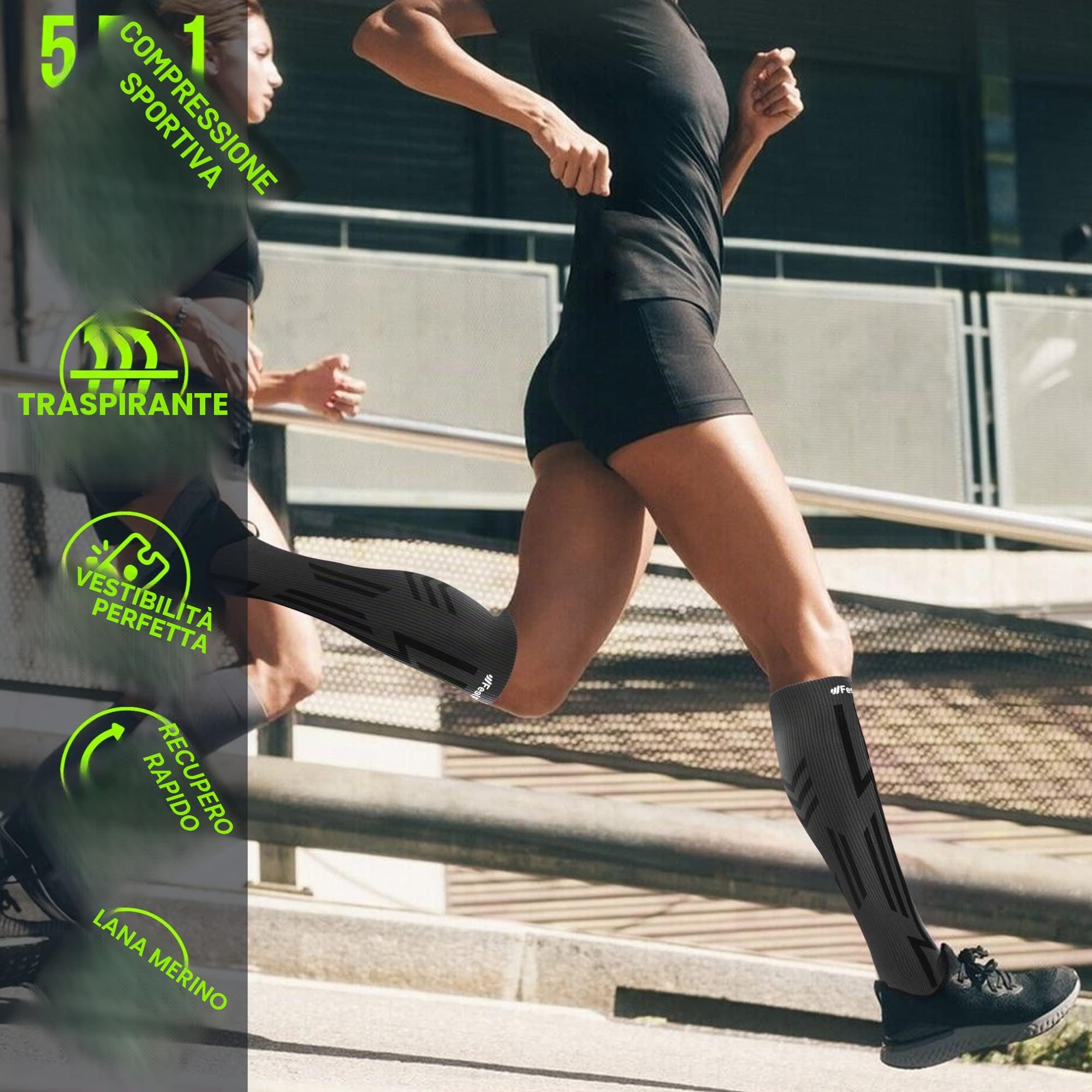 Calze Compressione Graduata Sport Uomo/Donna (1 Paio) - Calze Contenitive Running, Trekking, Sport, Calcio, Sci - Calzettoni Lunghe Termiche Estive e Invernali - Calza Elastica Lana Merino Traspirante
