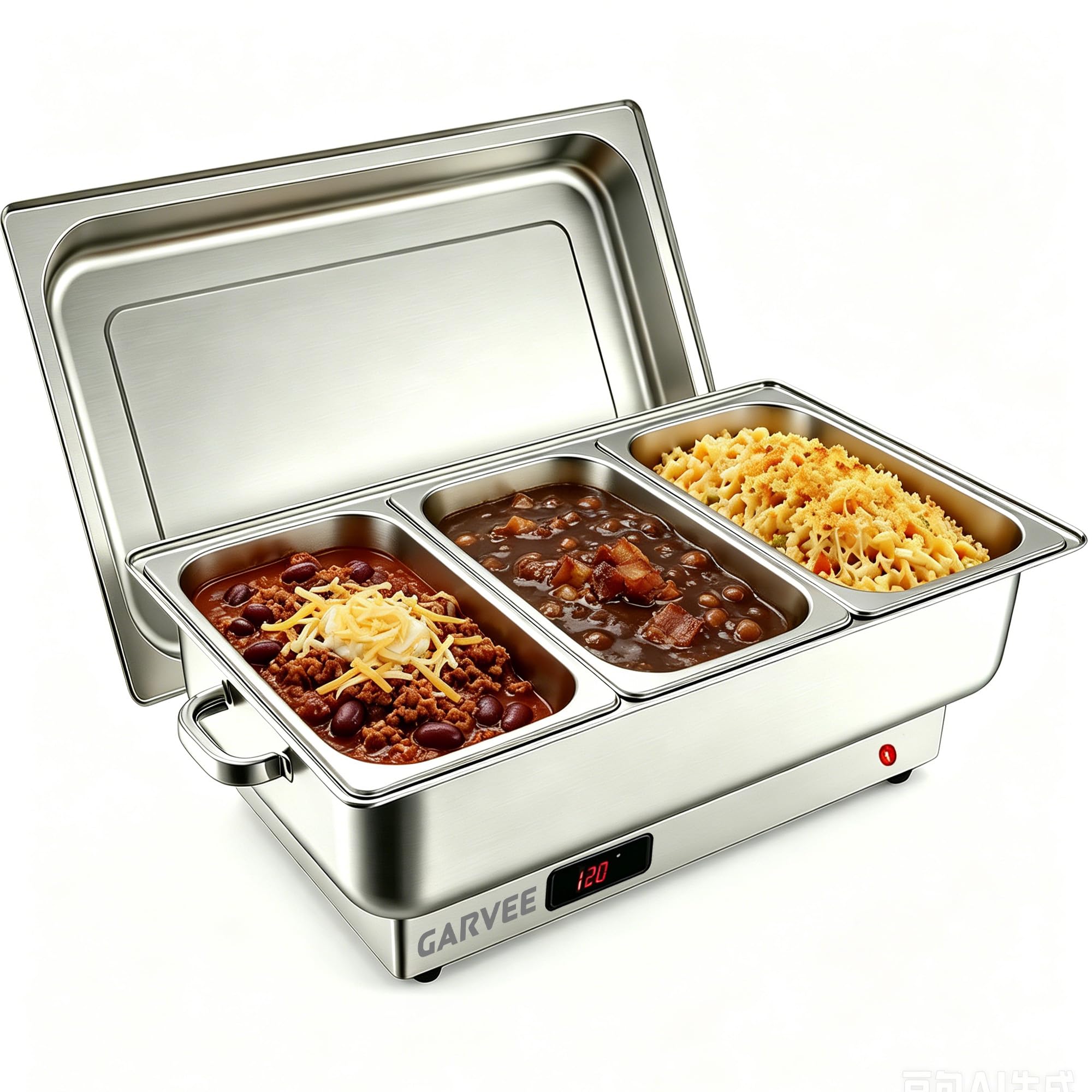 Garvee Electric Chafing Dish Buffet Set, 3x3 QT, Silver