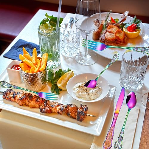 Miniatura 5 de Gorgeous Retro Royal - Juego de cubiertos de acero inoxidable de 5 piezas, juego de cubiertos de acero inoxidable antioxidante, incluye cuchara