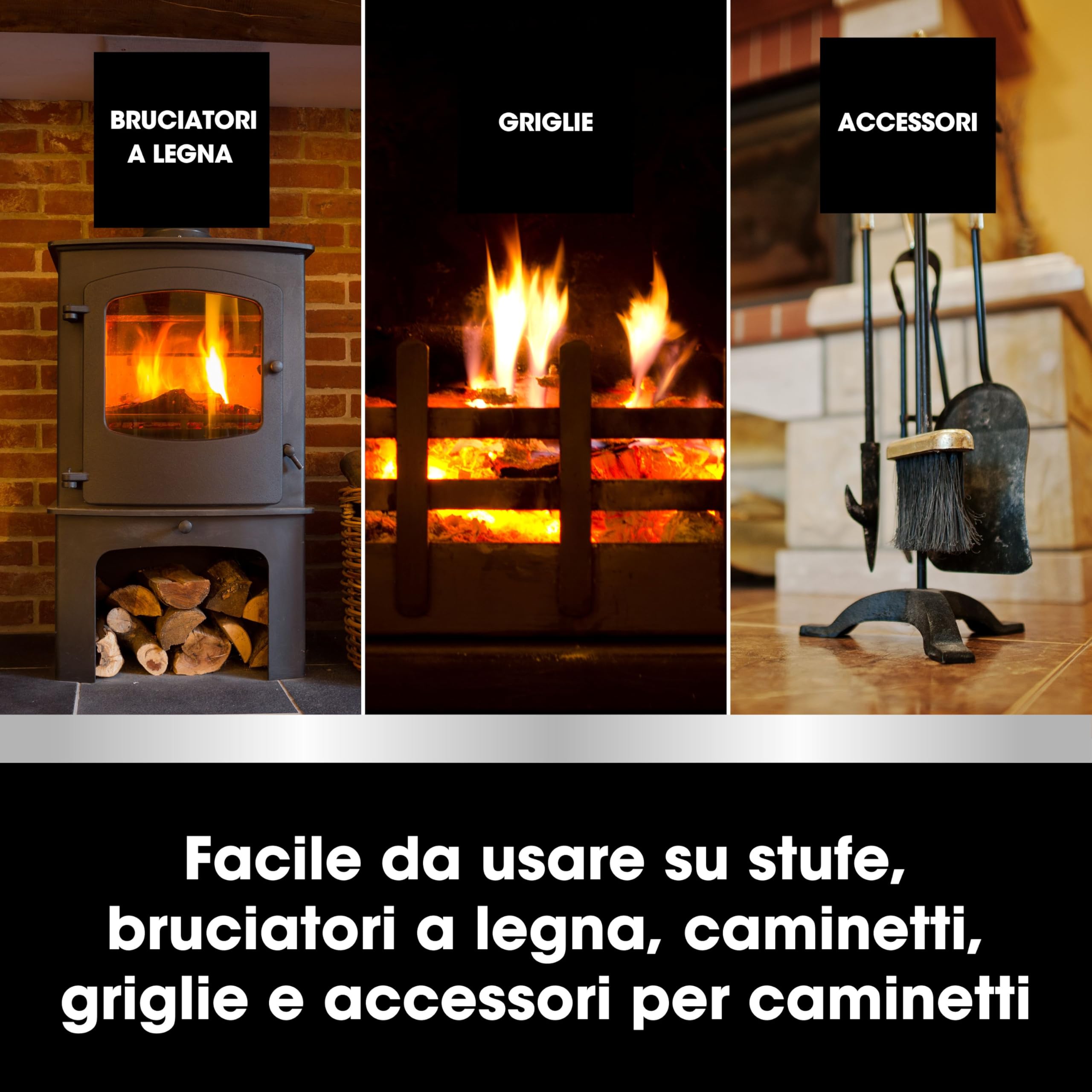 Furniture Clinic Kit per la cura della stufa - Pulisce e rinnova bruciatori a legna, grate e caminetti - Rimuove fuliggine e sporco - Per stufe in vetro e metallo - Detergente e lucidante