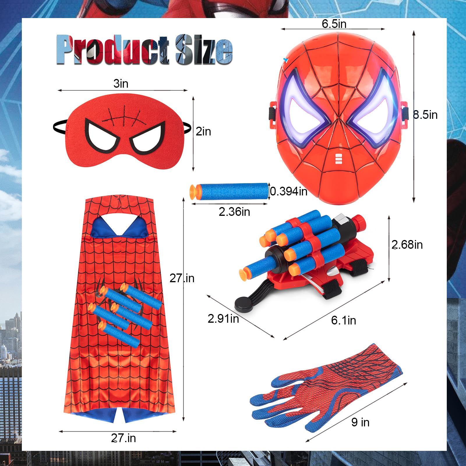 Fanpototo Spider Web Shooters for Kids,Spider Toys for Boys,Spide LED Mask and Cape Set,Cosplay Costume and Role-Playing for indoor and outdoor game,Age 6+(Red)