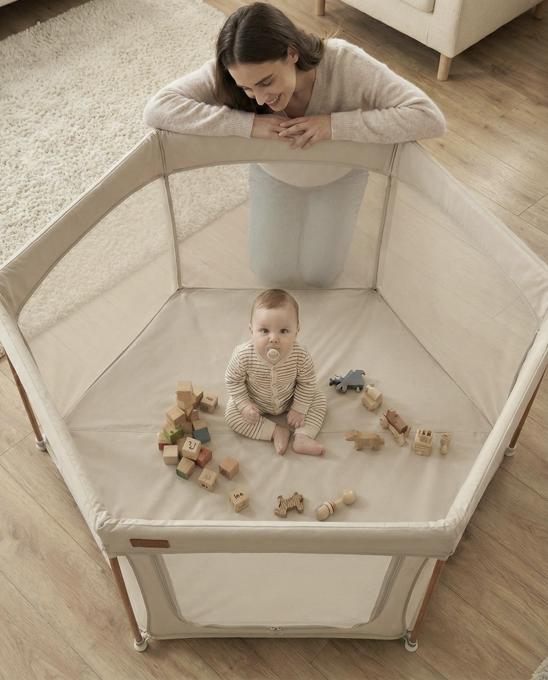 Venture All Stars Joy Grande boîte de rangement pliable portable pour bébé et enfant en maille respirante et tapis moulant, facile à installer, avec sac de voyage Taupe