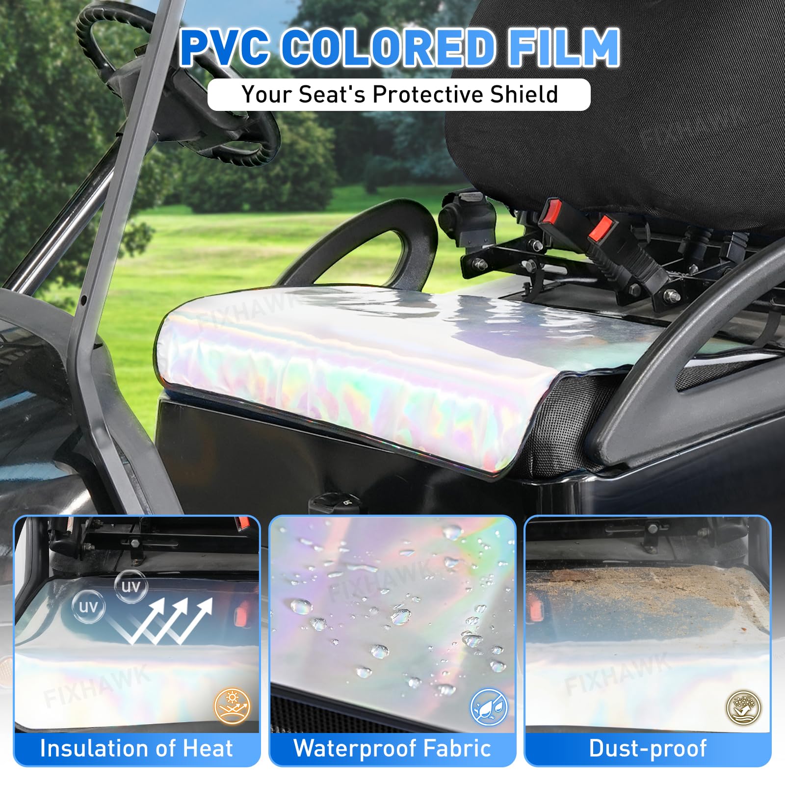 Vordersitzbezug für Golfwagen, elastischer Golfwagensitzbezug, Sandwich-Stoff, PVC-Farbfolie, Sitzbezug, für den Sommer, Wärmeisolierung und wasserdicht (schwarz)