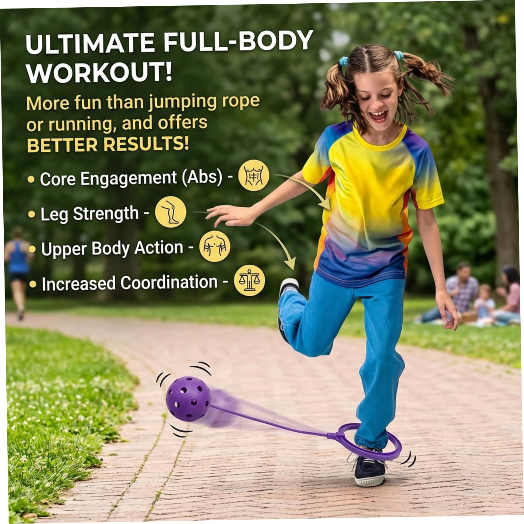 Balle à Sauter Violet Doux avec Anneau en Corde givrée pour Enfants – Jouet de Fitness perforé