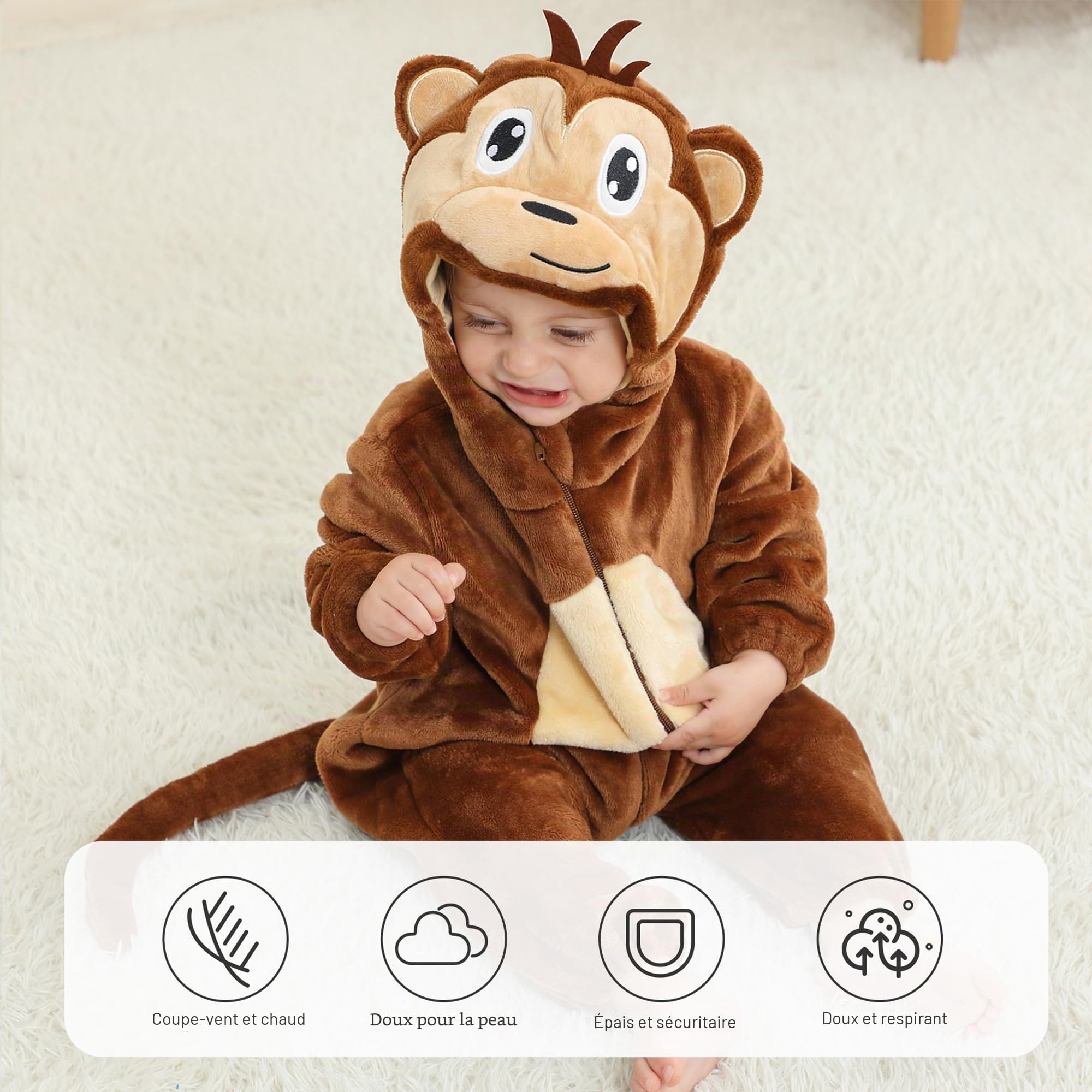 HAHASHOW BéBé d'hiver Grenouillères Combinaison Unisexe Flanelle Barboteuses Manteau à Capuche Enfants Pyjama Jumpsuit pour Garçon et Fille, 2-36 Mois