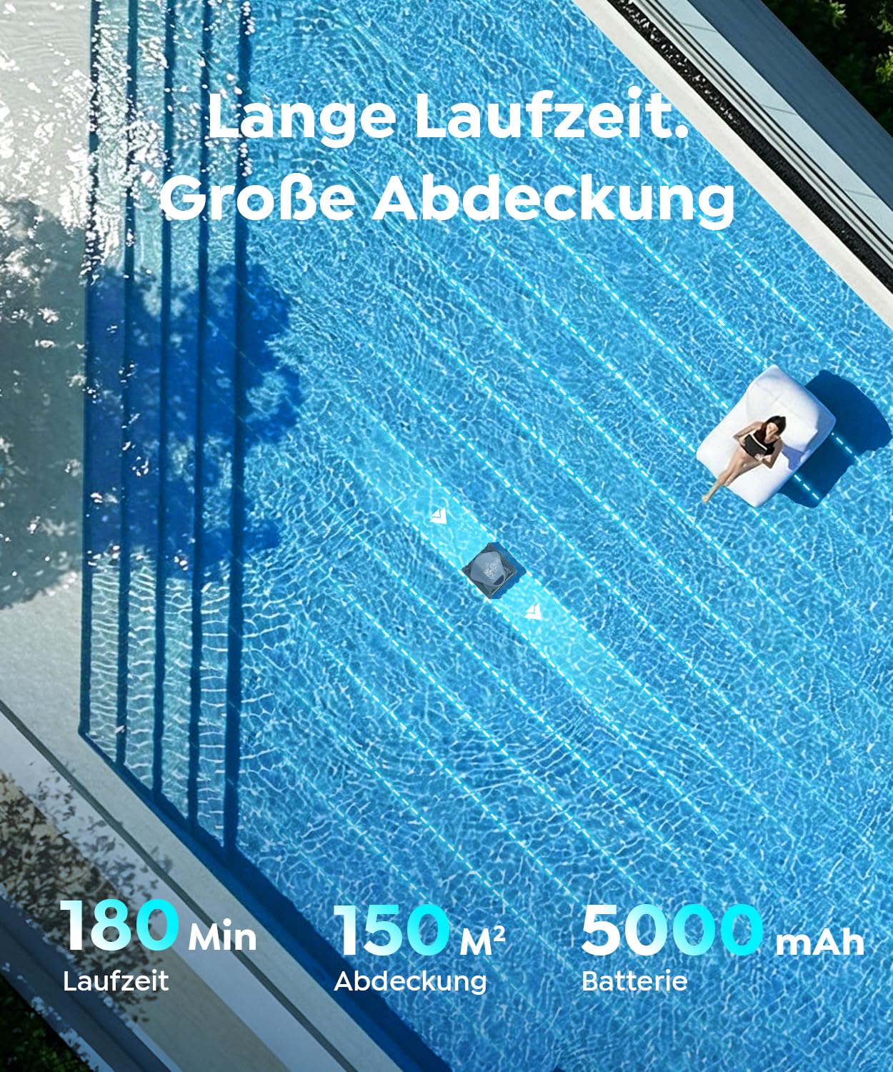 C1 Poolroboter Boden und Wand & Wasserlinie (2026 Neu) | Doppelfilterung, 180 Min. Akku, 7 Modi, App-Steuerung, bis 150 m², leichtes Entnehmen, für Süß- & Salzwasser