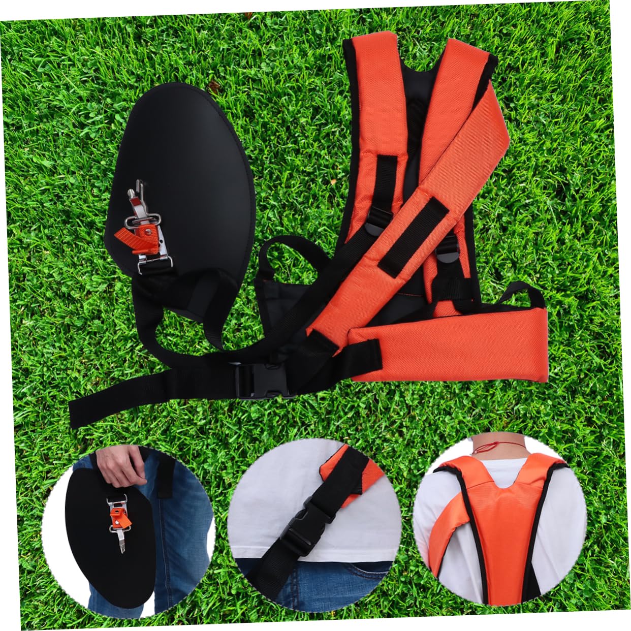 Happyyami Cinturón Acolchado para Desbrozadora y Doble Correa de Hombro Ajustable para Jardín Uso Exterior Soporte Cómodo Duradero