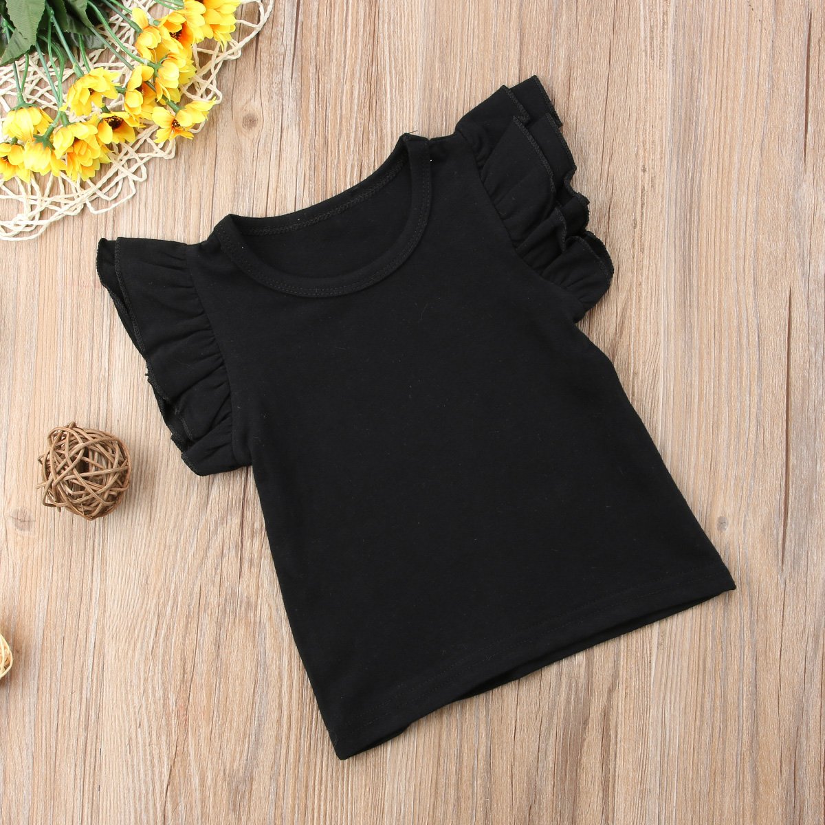 Summer Newborn Infant Toddler Baby Girl Flutter Sleeve T-Shirt Candy Color Top (Black, 2-3 Years)
