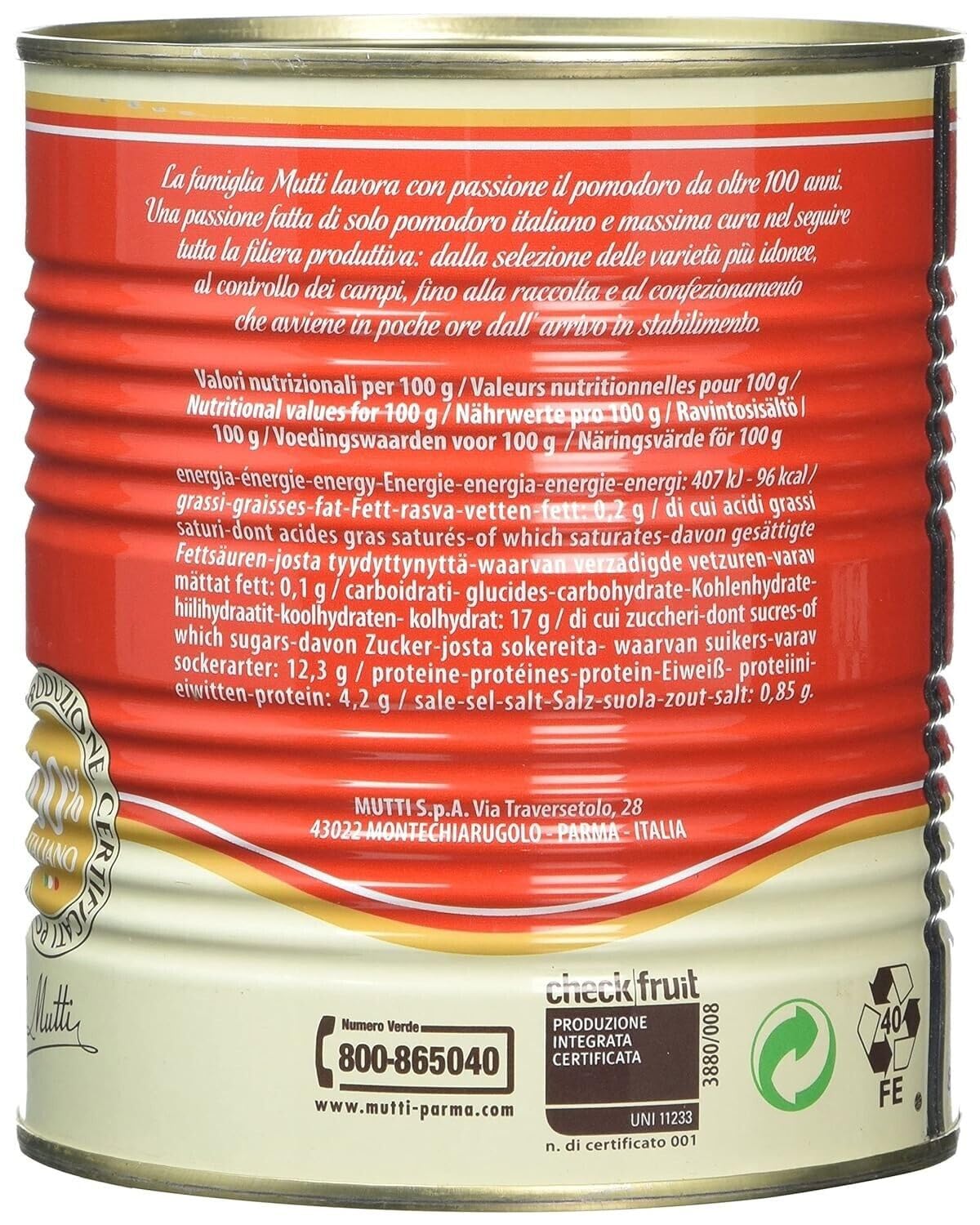 12er-Pack Mutti Doppeltes Tomatenkonzentrat,Doppio Concentrato di Pomodoro,880g Dose