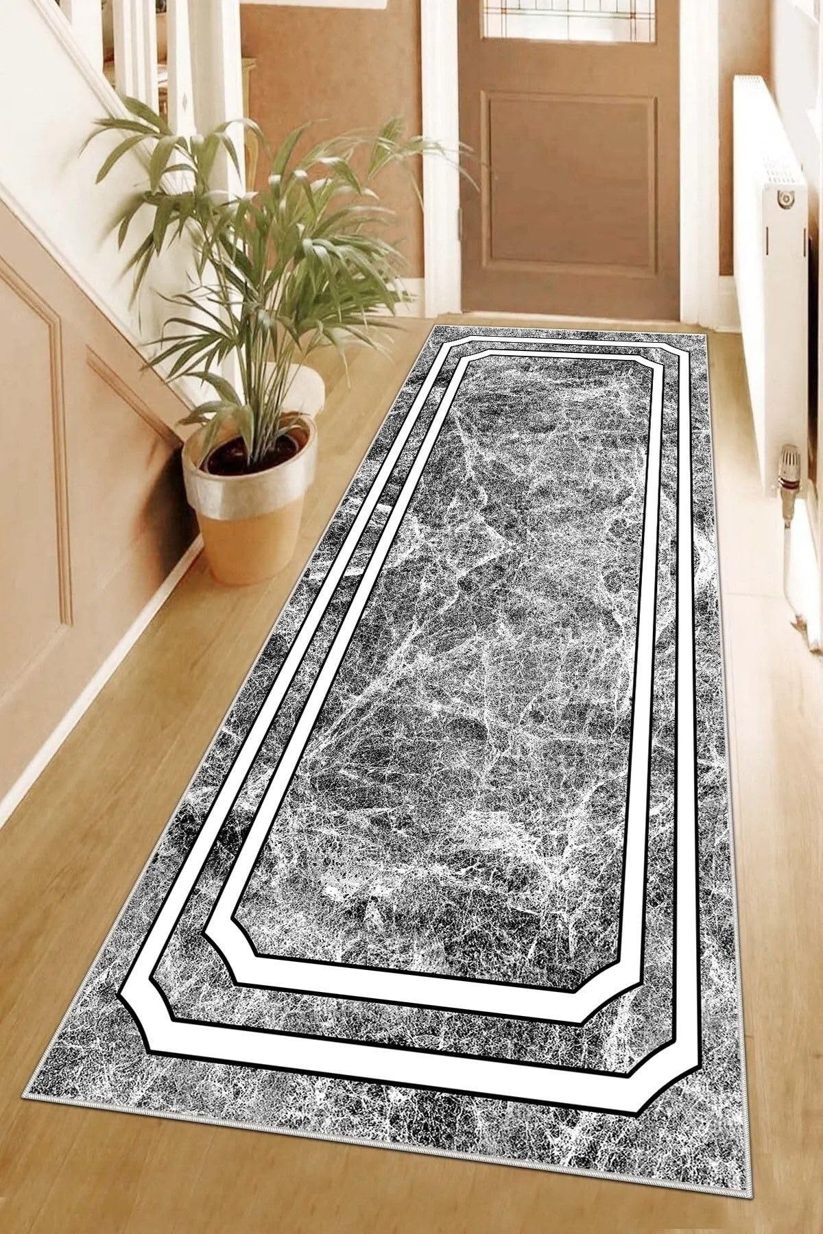 Pelangi Mermer Desenli Dijital Baskı Yıkanabilir Kaymaz Taban Salon Halı ve Yolluk, Açık Gri 100 x 400, 955427311004007