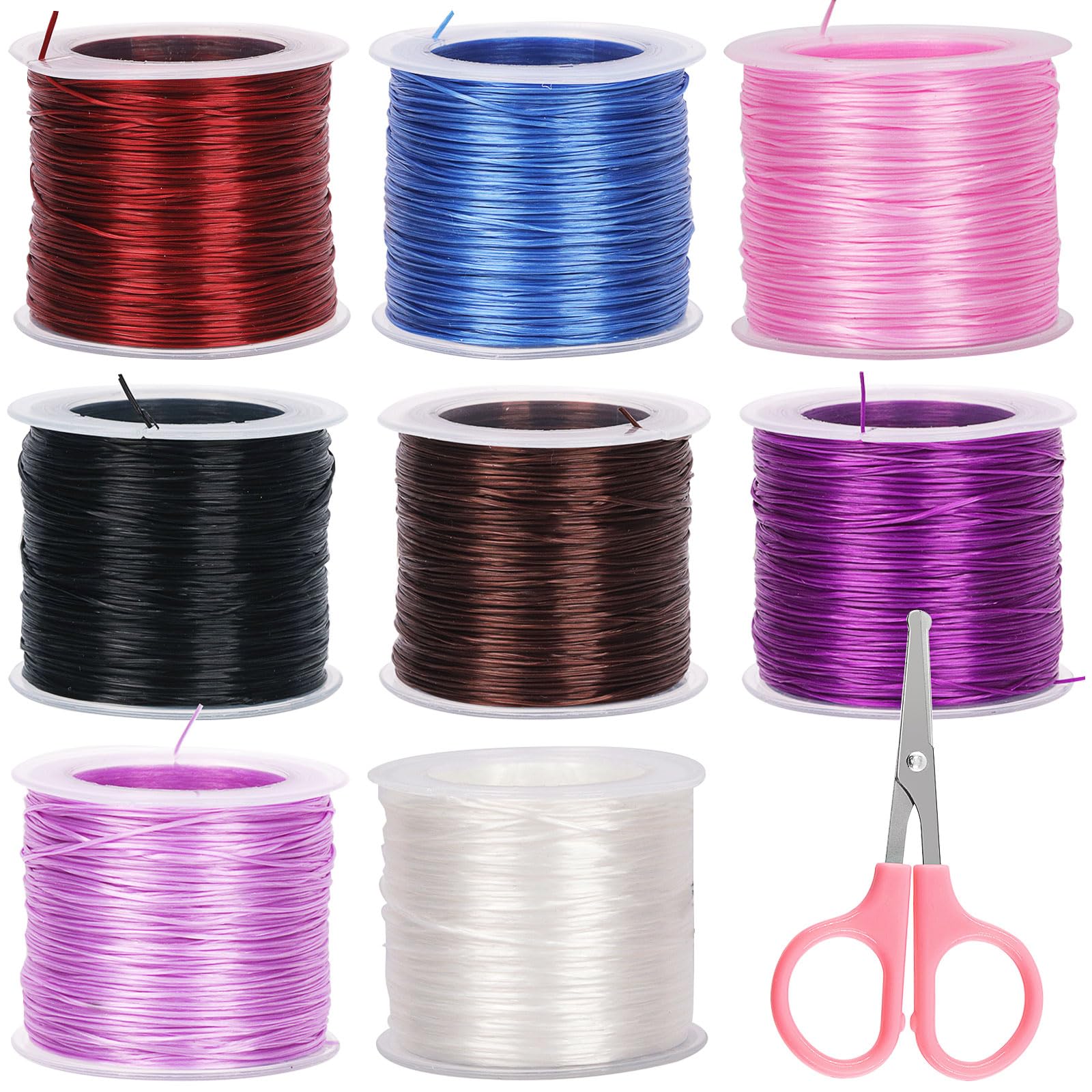 Glarks 8 Rolls 109Yards Flat Elastic Bracelet String Cord Set, 8 Colors Stretchy String Bead Cord with Scissors for Bracelets, Necklaces, Beading and Jewelry Making
