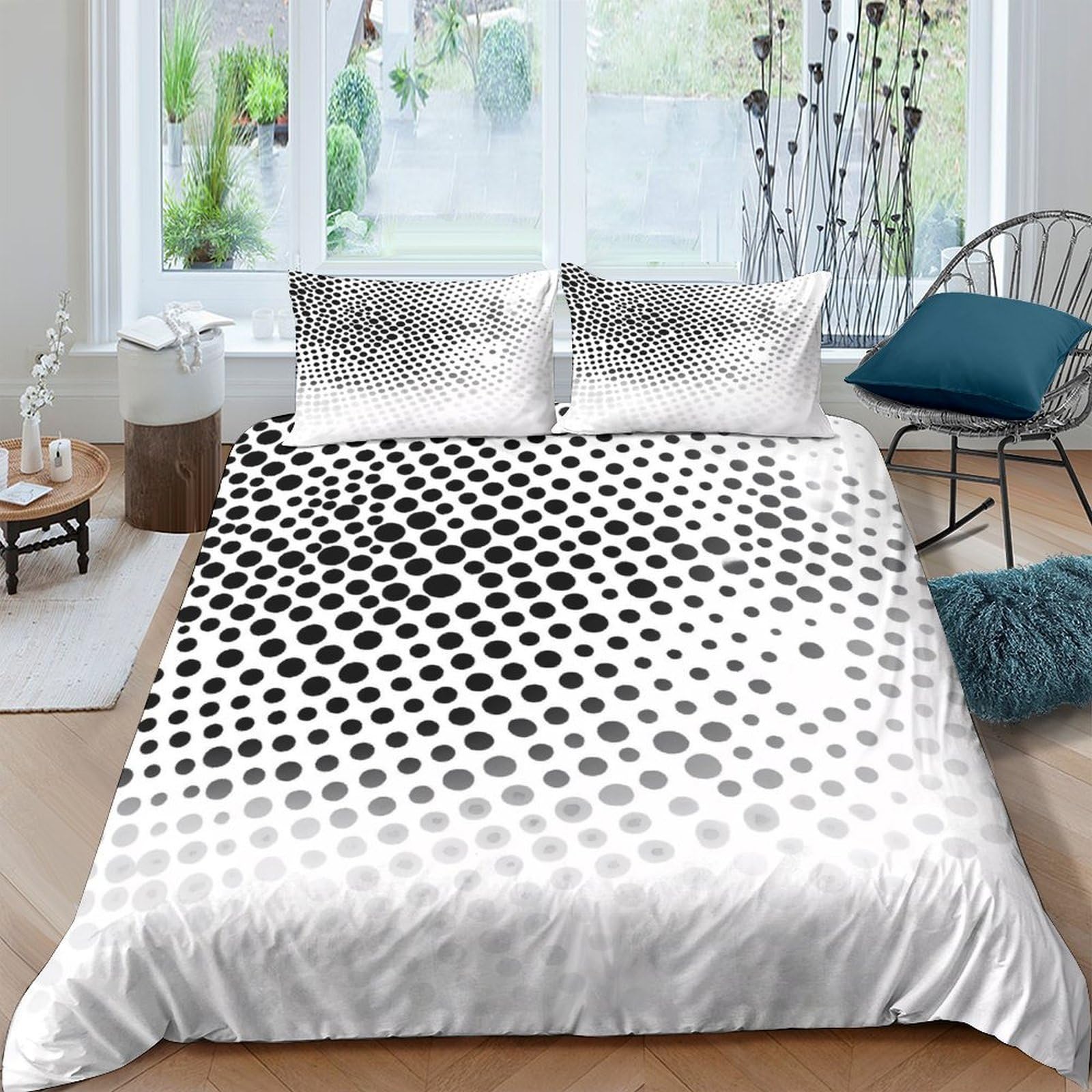 Ctjqhvkz Style-10 3D Printed Black Gradient Dot Fitted Sheet Microfiber Artistic Ombre Bed Sheet For Bedroom Dorm Mattress Cover Decor Single（135X200cm）