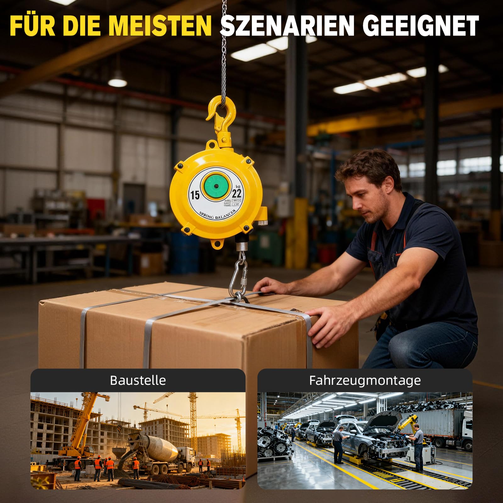 15-22kg Einstellbarer Federzug Balancer Mit 1,5 M Kabel Und Haken, HäNgendes Einziehbares Werkzeug, Federzug, Einstellbarer Federzug, HäNgende Haltevorrichtung In Gelb