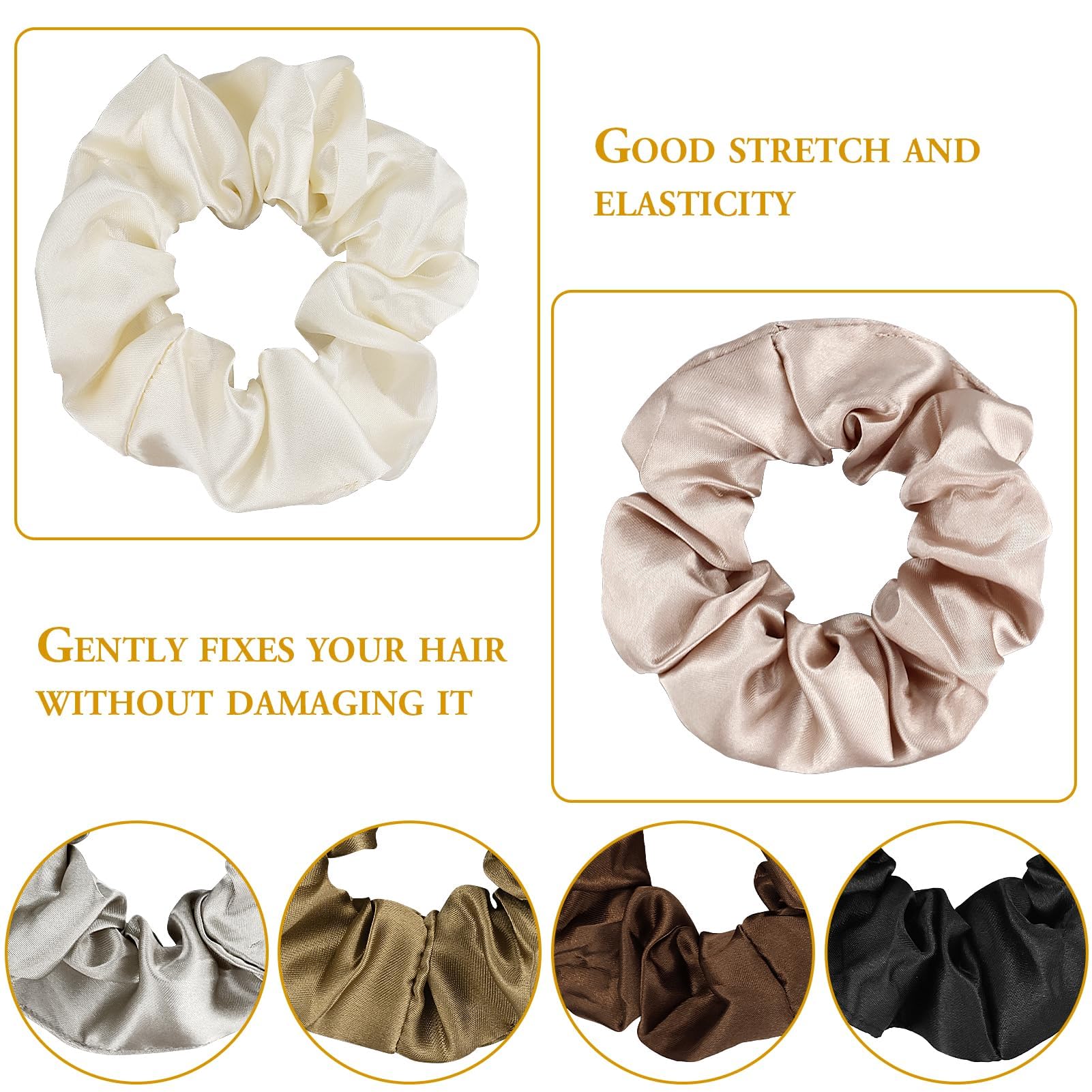 12 Pieces Silk Hair Scrunchies - 6 Colors Satin Elastic Hair Ties and Bobbles for Women Girls - Soft Hair Accessories - Image 3