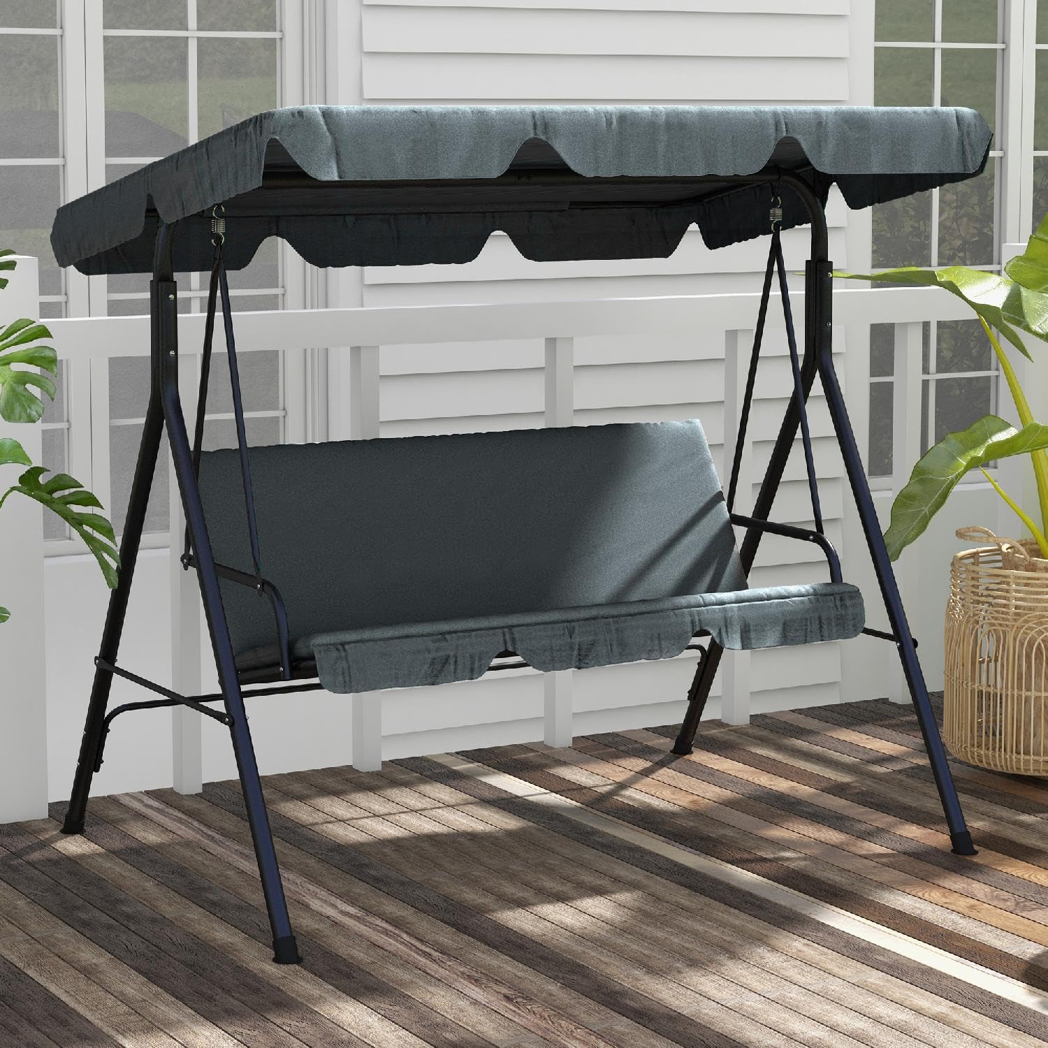 Dondolo da Giardino 3 Posti con Tettuccio Parasole in Acciaio/Poliestere Dimensioni 172x110x153 cm Colore Grigio