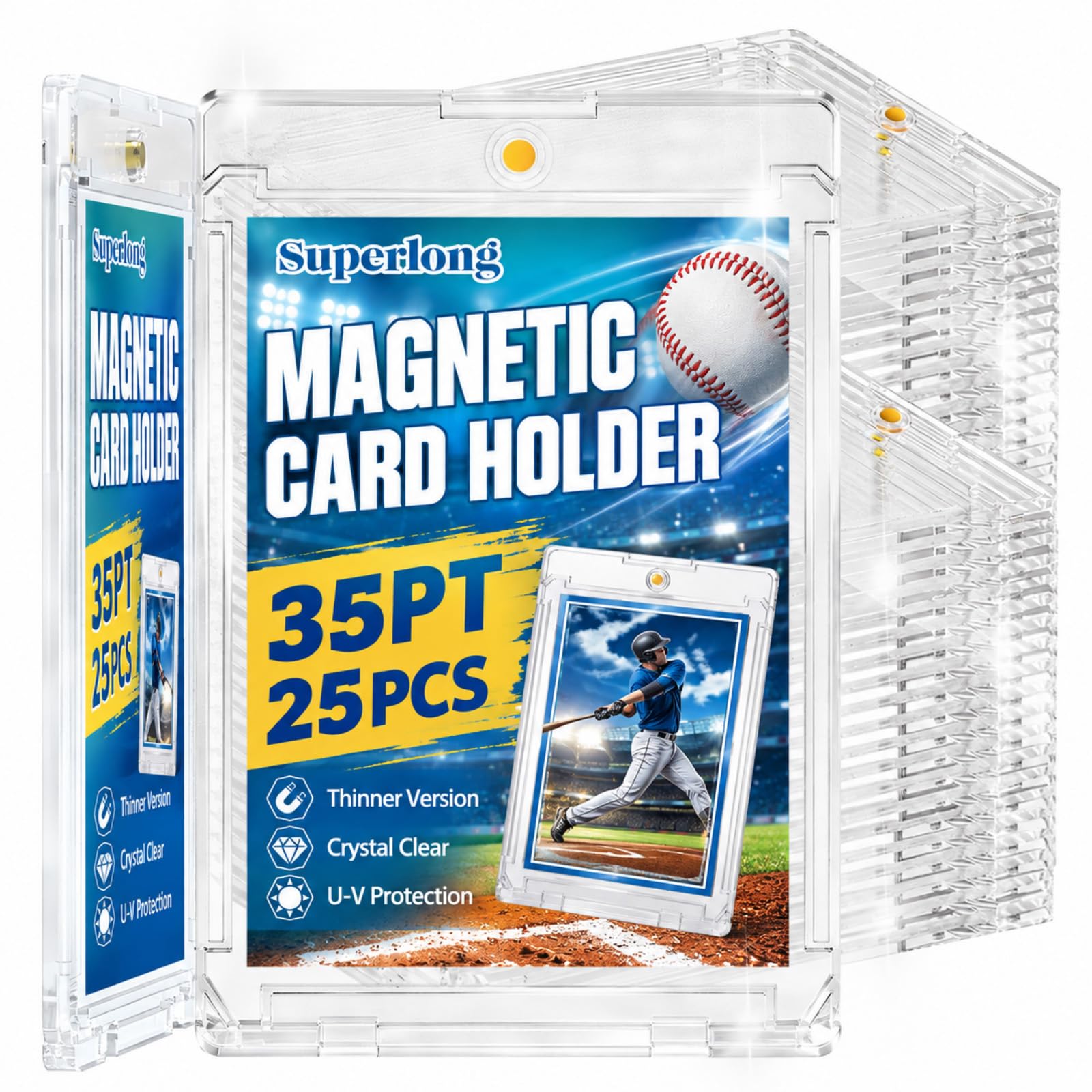 Superlong 25 Packs 35pt Magnetic Card Holders for Trading Cards Display | 0.18" Slim Prof…