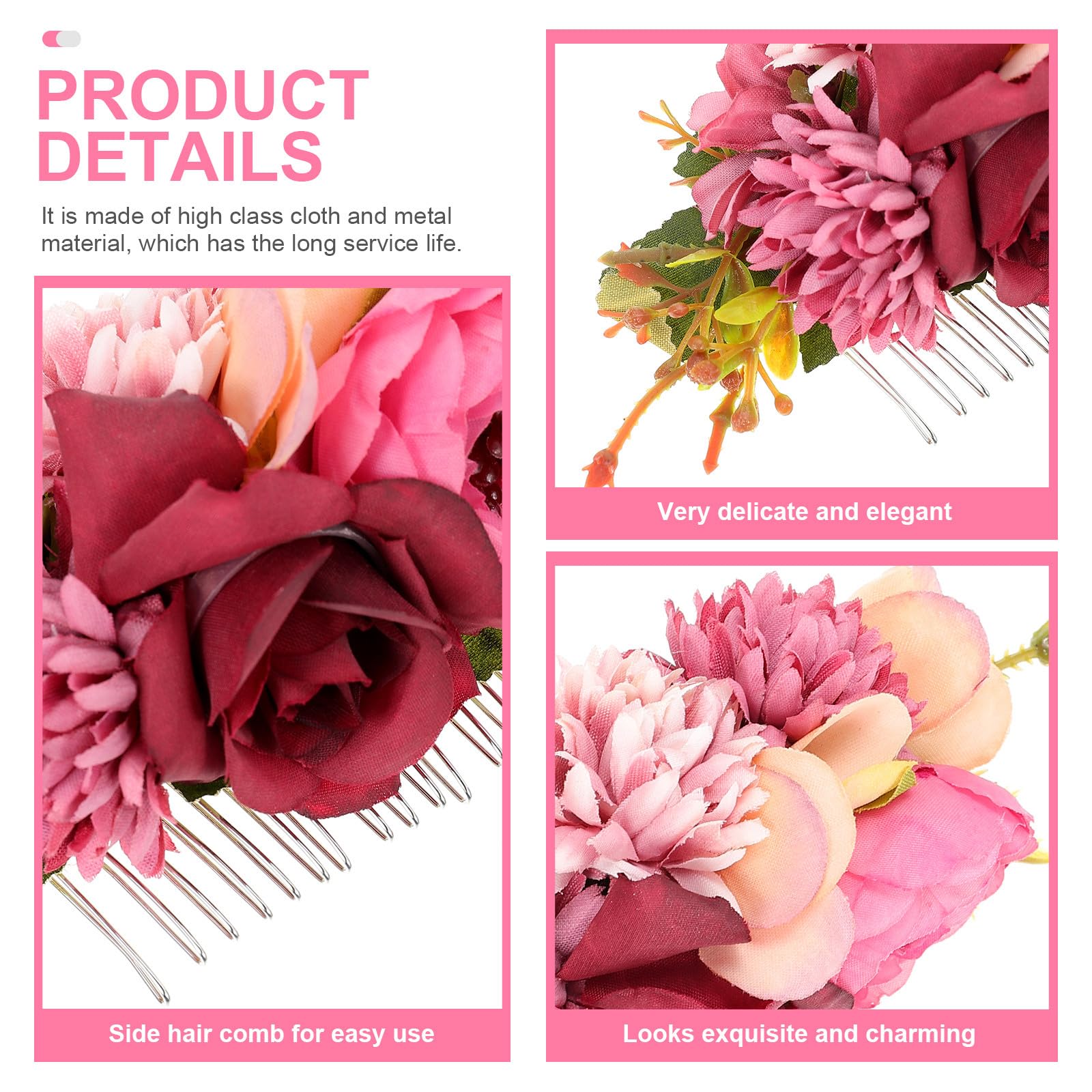 LABRIMP Peineta de Tela Flores Rosa Fucsia, Tocado Floral para Novia y Vacaciones Playa, Diseño Romántico Compacto y Liviano, Accesorio para Boda y Fiestas Obsequios