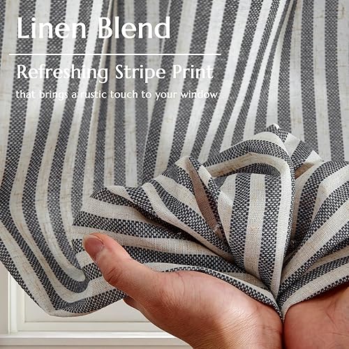 Miniatura 6 de jinchan Cortinas de cocina a rayas de lino, cortinas de lino a rayas de 24 pulgadas de largo para sala de estar, baño, cortinas de granja con