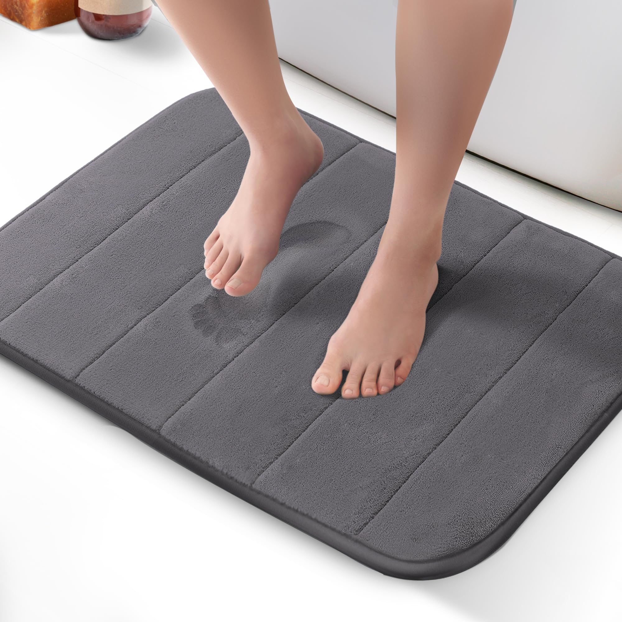 Keplin 50X60Cm Memory Foam Bath Mat Ultra SoftHighly AbsorbentNon SlipMachine WashableDark Grey from B&Q