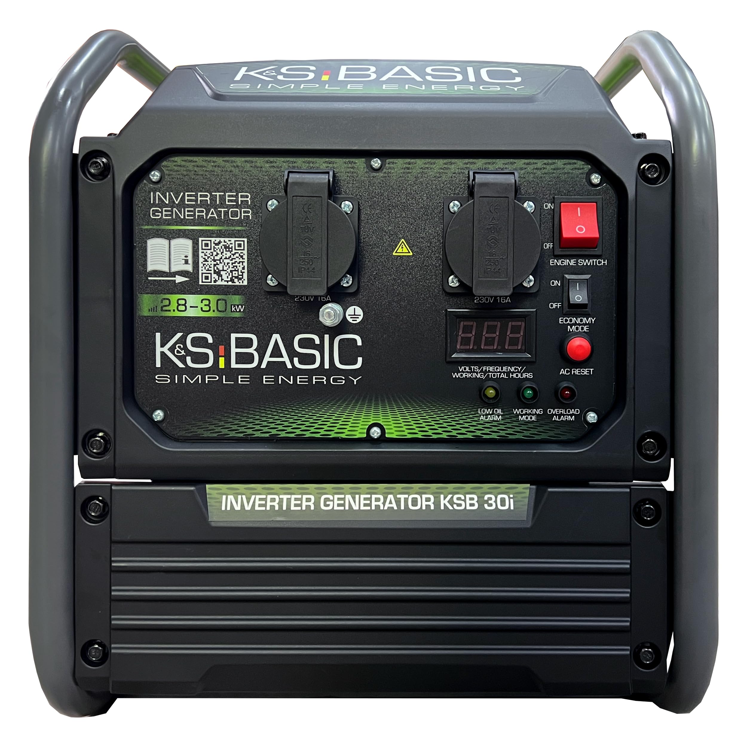 K&S Basic 30i Generatore inverter, 2800 W, potenza nominale 3000 W massima, generatore di emergenza a benzina, onda sinusoidale pura, modalità ecologica, generatore di corrente per casa, campeggio e