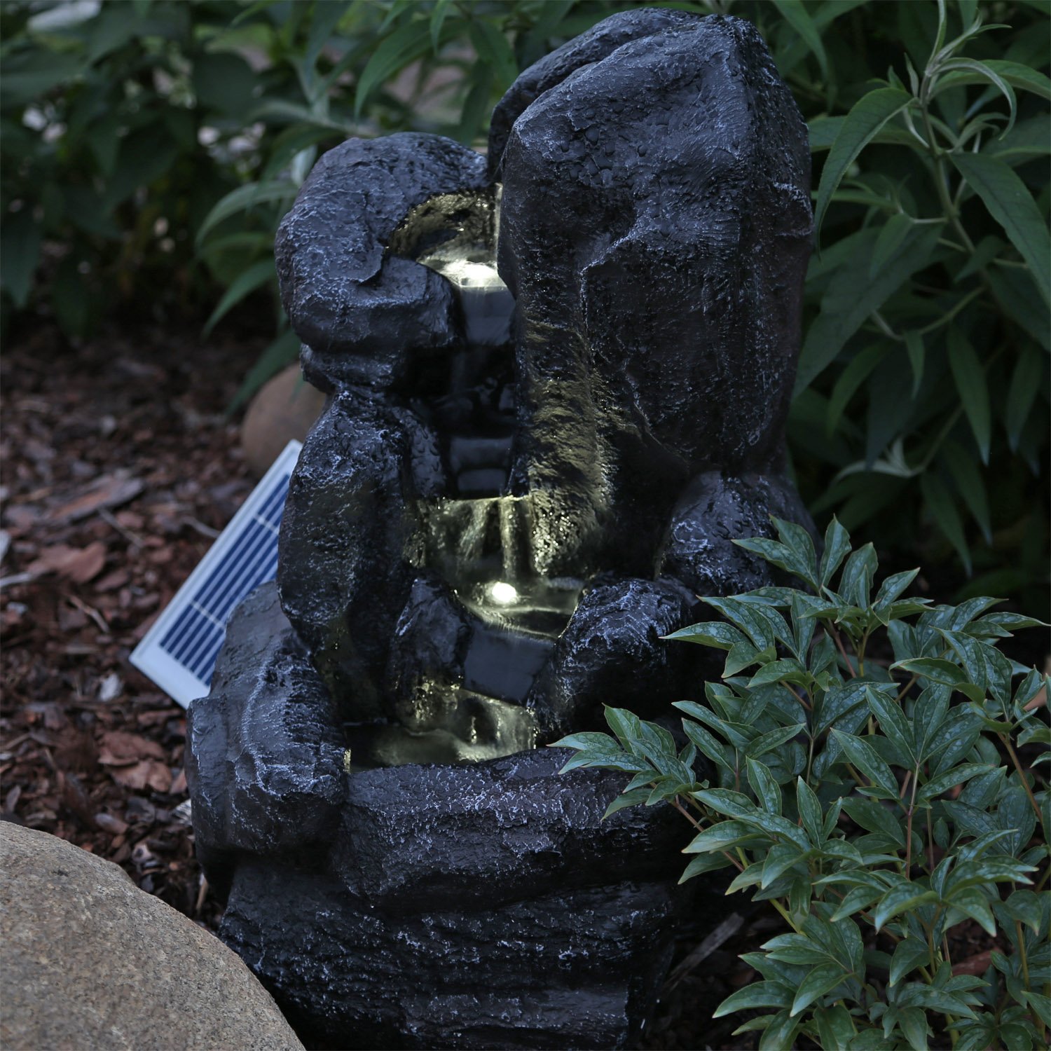 CLGarden Solar Springbrunnen NSP14 mit Akku LED Beleuchtung Gartenbrunnen Kaskadenbrunnen Wasserspiel Solarbrunnen für Garten Balkon Terrasse