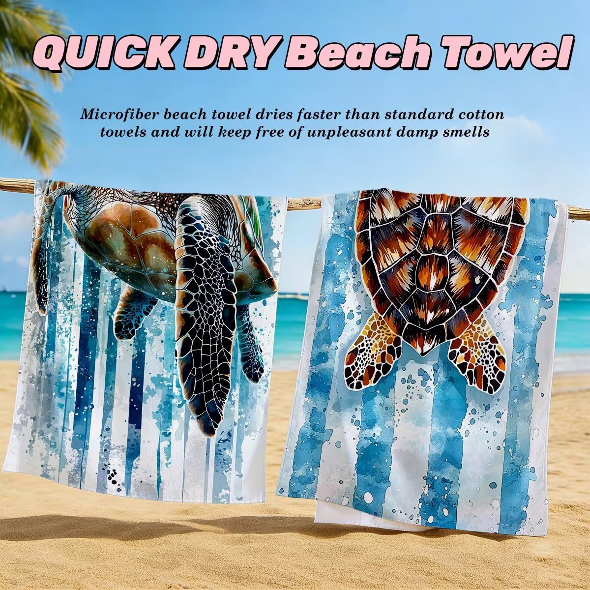 Serviette de Plage Microfibre, Lot de 2 Serviette de Bain Grande Taille 100x220 cm, Séchage Rapide Drap de Bain Tortue de mer, Anti Sable Serviettes de Plage, Fine Serviettes Microfibre Sport -4634