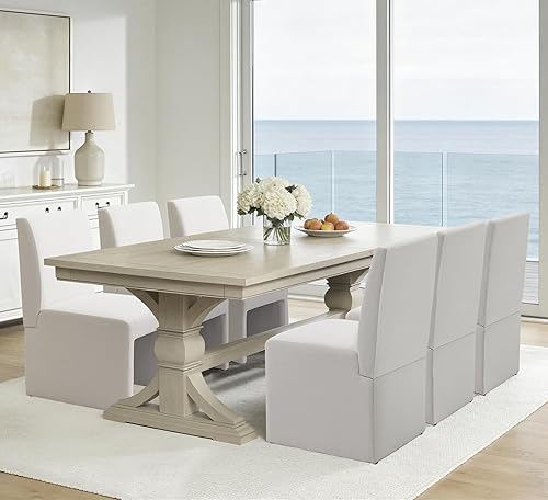 Miniatura 31 de Juego de 8 sillas de comedor tapizadas modernas para cocina y comedor, sillas de comedor de tela de lino con marco de madera, color gris