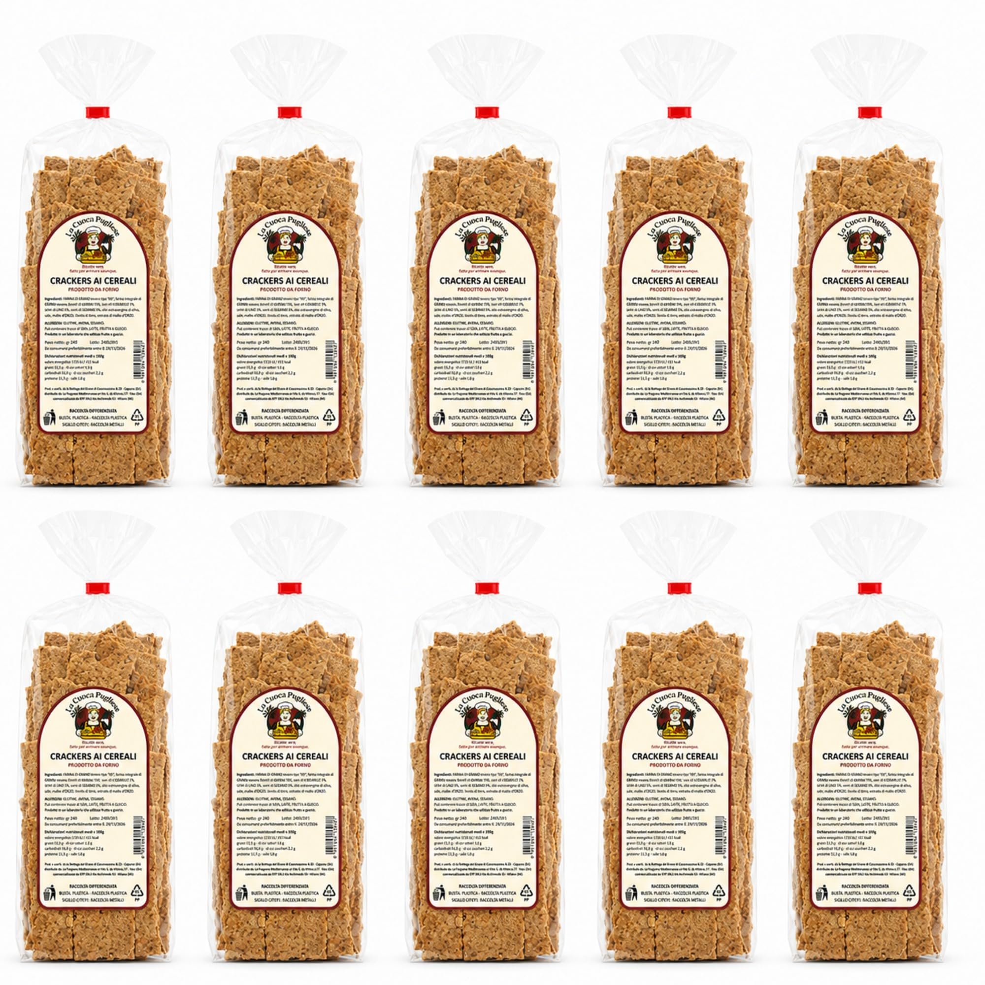 La Cuoca Pugliese - Crackers ai Cereali Croccanti, crackers artigianali pugliesi, con farina multicereale e semi selezionati, confezione da 300 g, specialità da forno pugliese