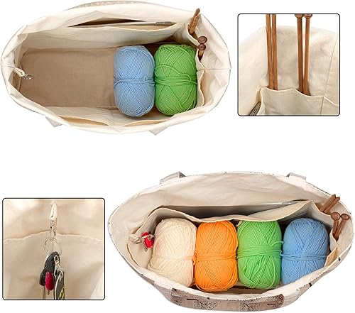 Miniatura 2 de YARWO Bolsa de punto con pequeña bolsa con cremallera, bolsa de hilo para agujas de tejer, madejas de hilo y suministros de tejido para llevar,