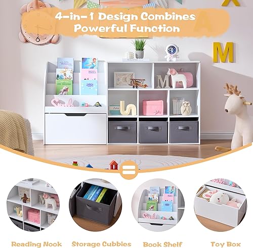 Miniatura 4 de Estantería y almacenamiento de juguetes para niños, organizador de almacenamiento de juguetes de 58.5 pulgadas con cofres móviles y 3 contenedores