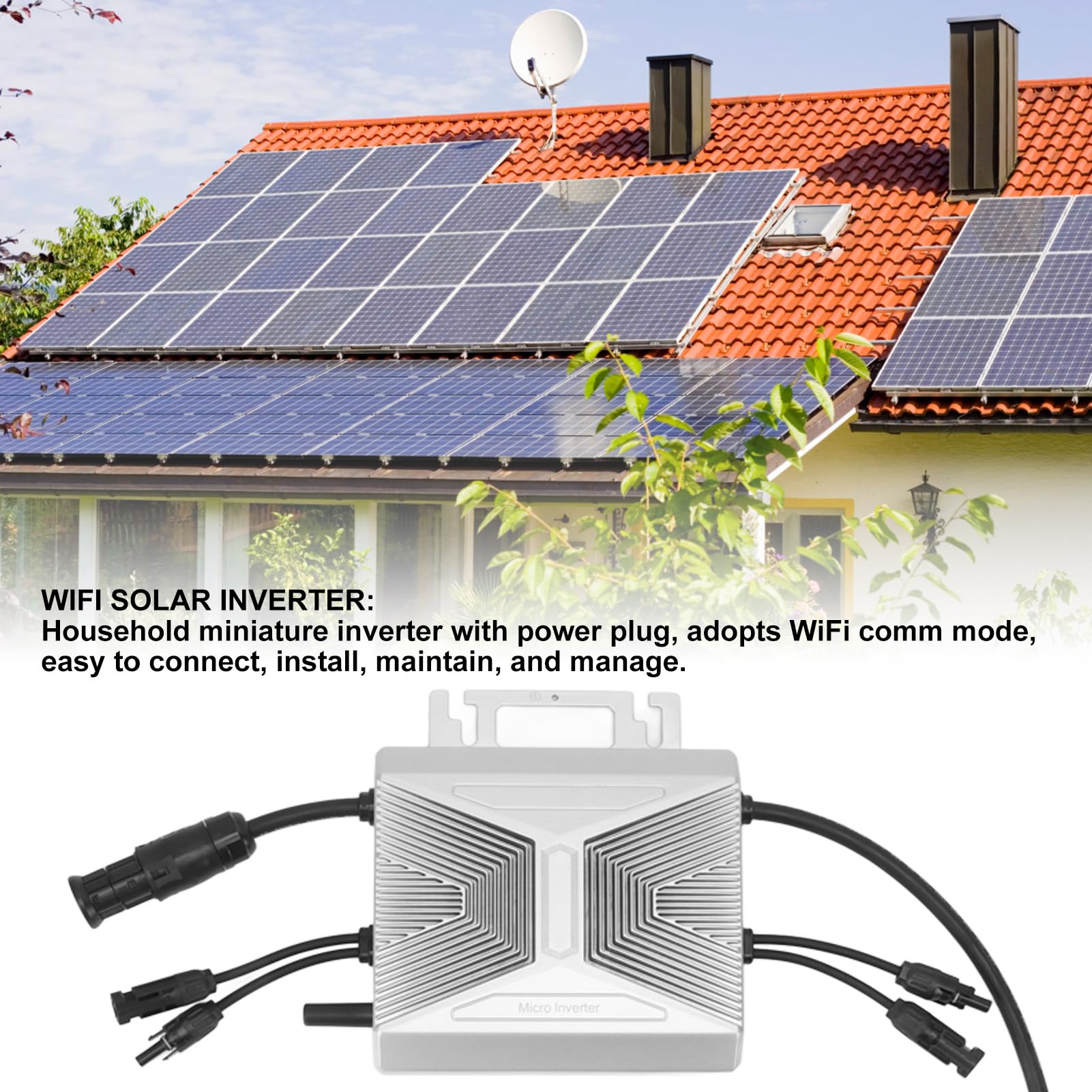 Tyenaza Solar-Wechselrichter, 800 W MPPT-Haushalts-Mikro-Photovoltaik-Wechselrichter Für Grid-Tie-System, IP67, Wasserdicht, 230 V