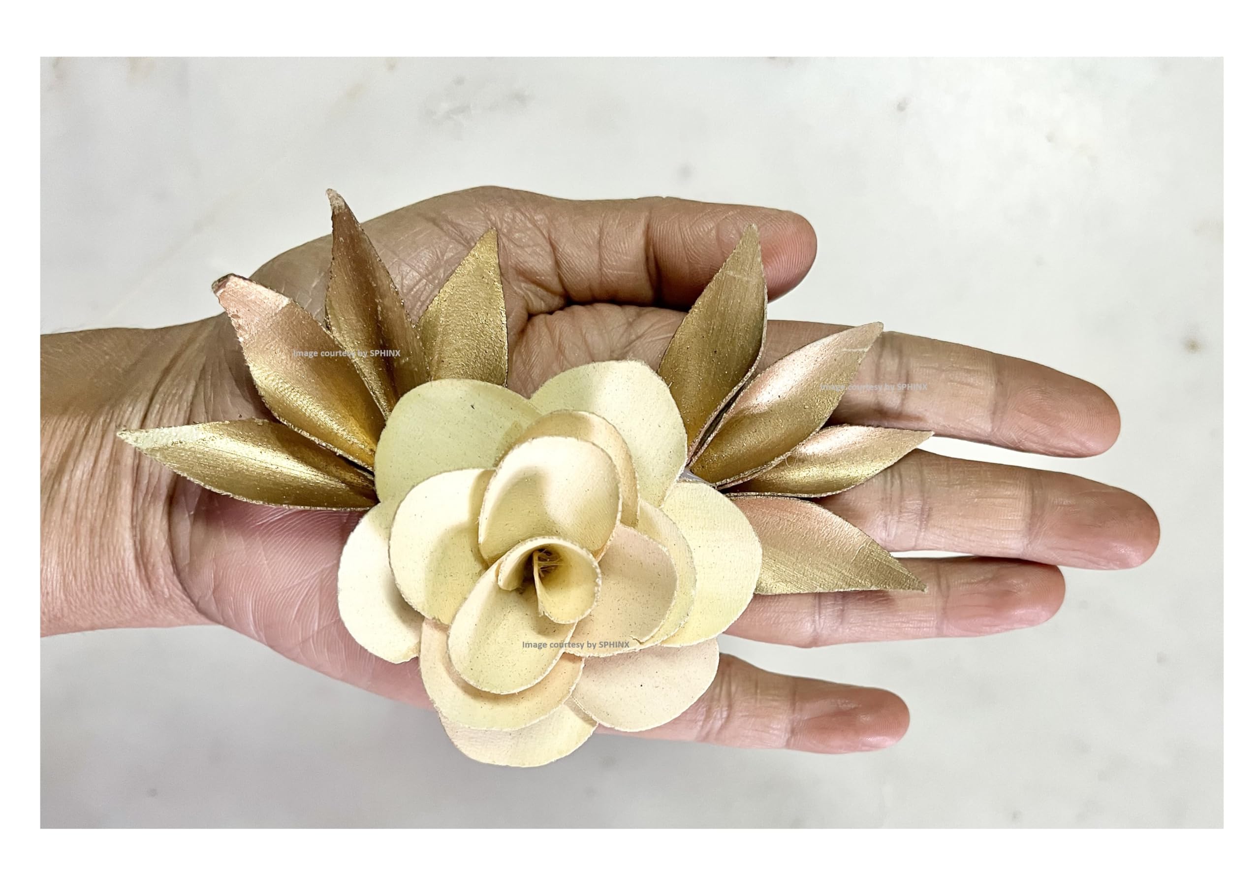 SPHINX Handmade Sola Wood Paper and Palm Leaf Plum Flower,Magnolia, Champa, D-I-Y Art and Crafts, Festive Pooja Wedding Housewarming Christmas Decorations- (6 Pieces, Natural, Creamish and Golden)
