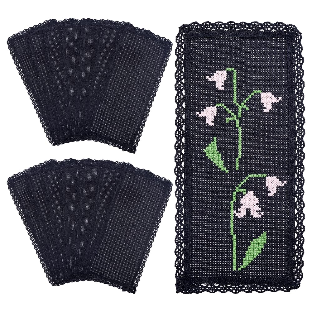 BENECREAT 15Pcs Black Cross Stitch Bookmarks, 20.3x9.3m/8x3.7 Inch Blank Cotton Embroidery Bookmarks with Lace Edge for Needlework, DIY Art Crafts, Sewing Projects