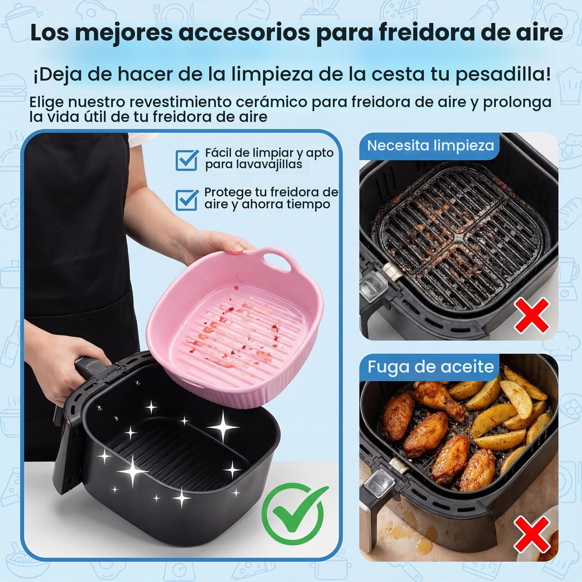 Molde para horno Airfryer, de cerámica, pequeño, con asas de cerámica, forma cuadrada para lasaña, tiramisú, 20 x 20 cm