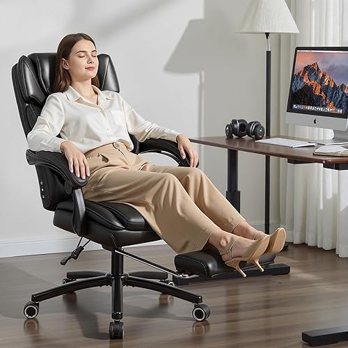 Vista 2 de Silla de oficina de masaje amasador 3D de 500 libras con reposapiés, silla reclinable ergonómica grande y alta para computadora y gaming, negro