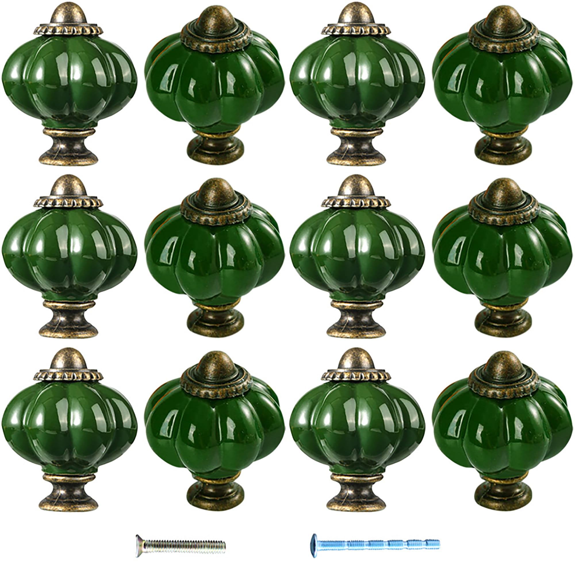 Boutons de placard vintage céramique vert foncé tiroir armoire commode lot de 12