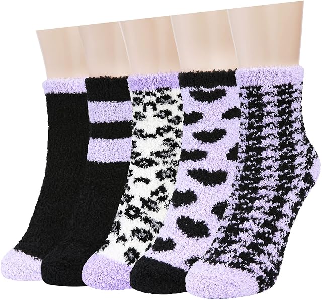 Niofind Fluffy Socks for Women and Girls Warm Cosy Slipper Socks with Grips, 3/5 Pairs Thick Soft Winter Fuzzy Bed Socks for Causal Home Sleeping