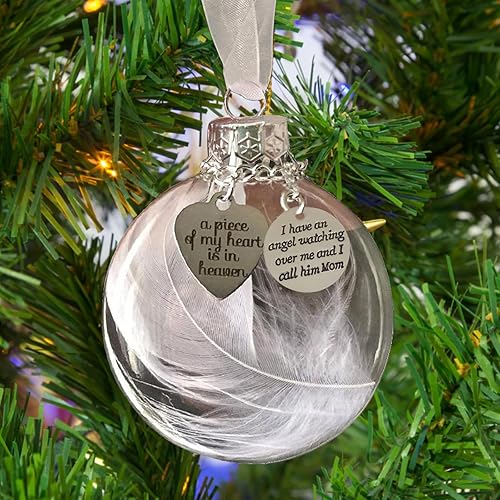 Bola de plumas transparente, adorno conmemorativo de Navidad, A Piece of My Heart is in Heaven, adorno colgante para árbol de Navidad, regalos
