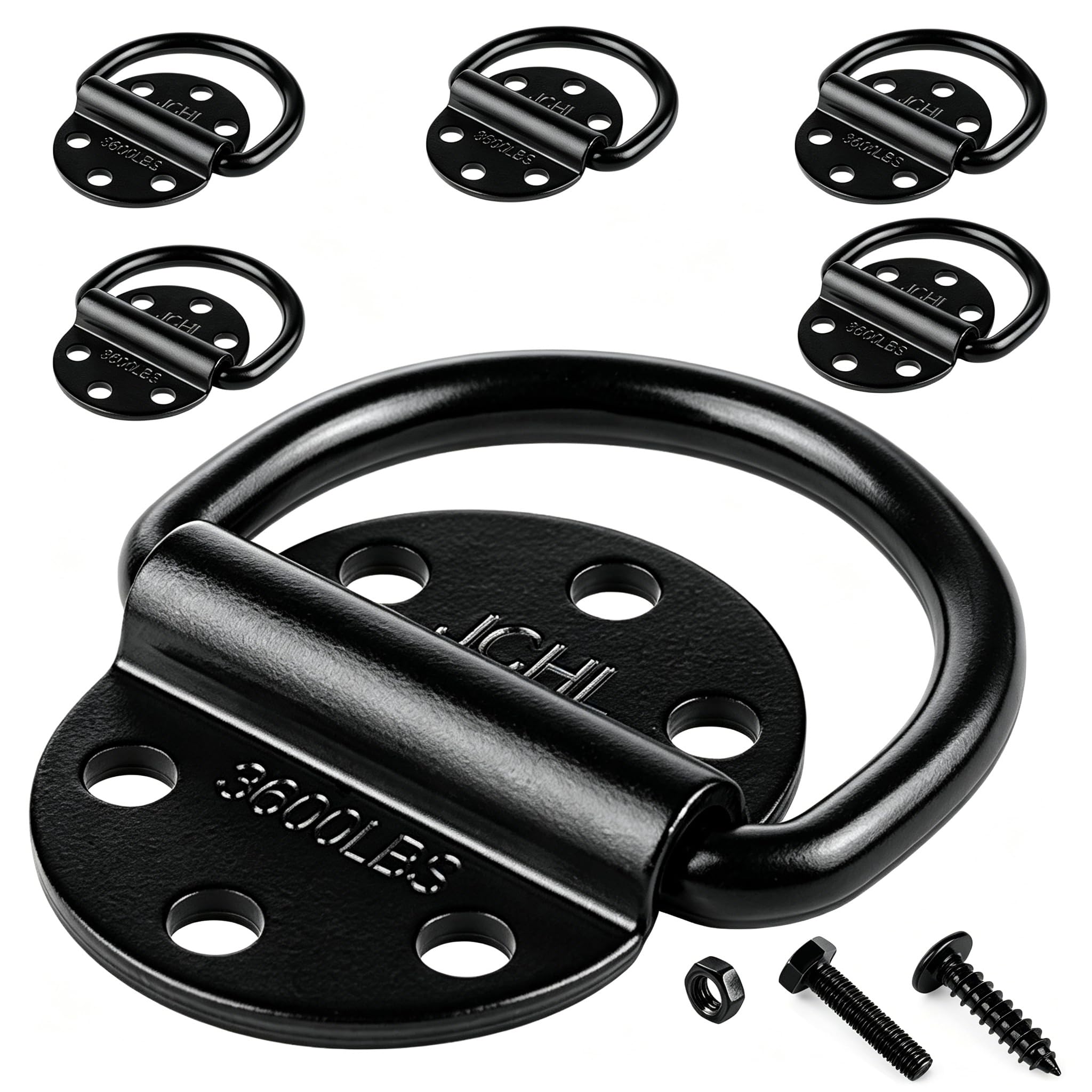 Anclajes de Amarre de Acero Resistente con Capacidad de 3600 Libras para Cargas en remolques, Camiones, caravanas, Furgonetas, ATV, SUV, Barcos, Anillo de Amarre con Tornillos y Pernos (Paquete