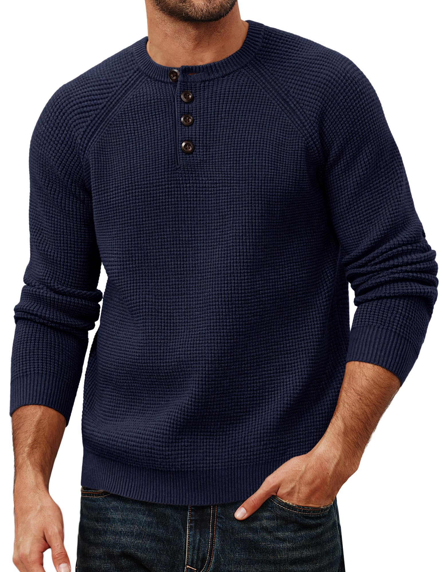 PJ Jones Mens Sweaters Casual Knit Sweater Waffle Textured Soft Pullover Sweater