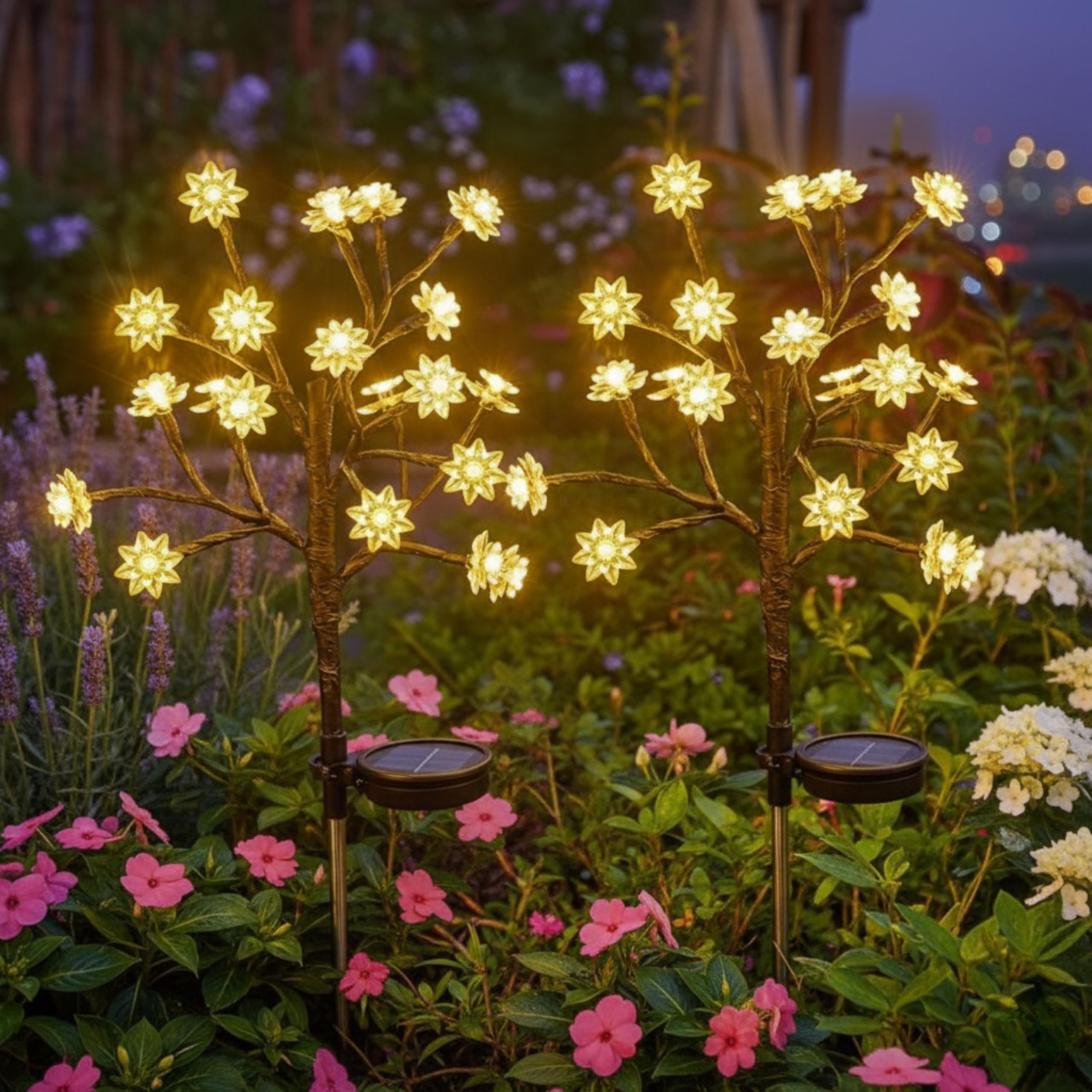 Homehop Solar Light Outdoor Home 20 Led Blossom, Decorative Flower Lamp, Outdoor, Waterproof for Landscape, Pathway, Home Decor & Courtyard, Auto On/Off,(ABS-Warm White, Pack of 2)