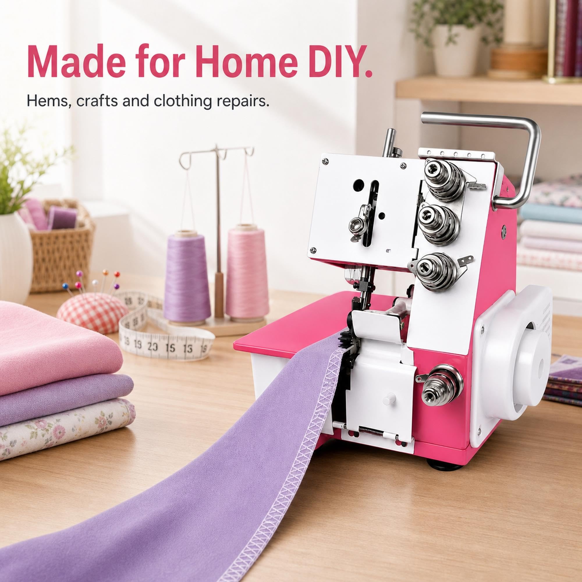 Máquina de coser Overlock Serger for bricolaje doméstico, 4 hilos