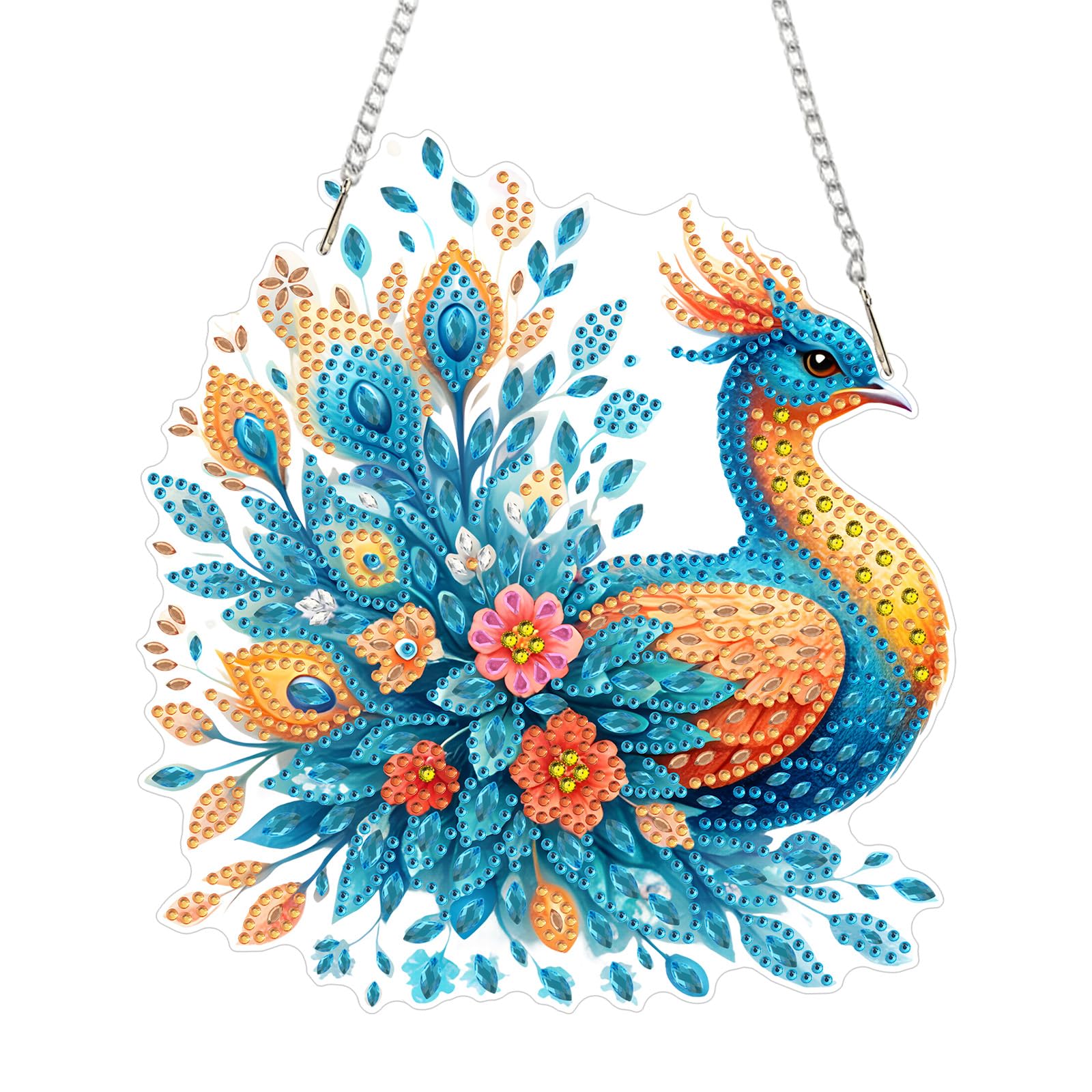 NEWENMO Colorful Peacock Diamond Painting Hanging Ornaments,5D Flowers Diamond Art Hanging Pendant Kits,Special Shape Diamant Pendant Crystal Gem Art Kits,for Window Garden Wall Home Decoration