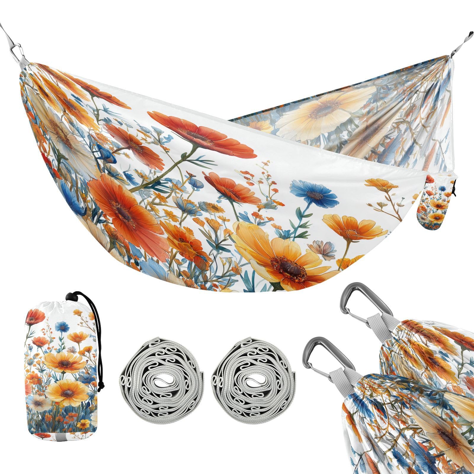 ATTX Watercolor Garden Flowers Camping Hammock - Lightweight & Portable Hammocks, Heavy Duty 330lbs Capacity for Indoor, Hiking, Backpacking, Travel, Backyard, Beach#43