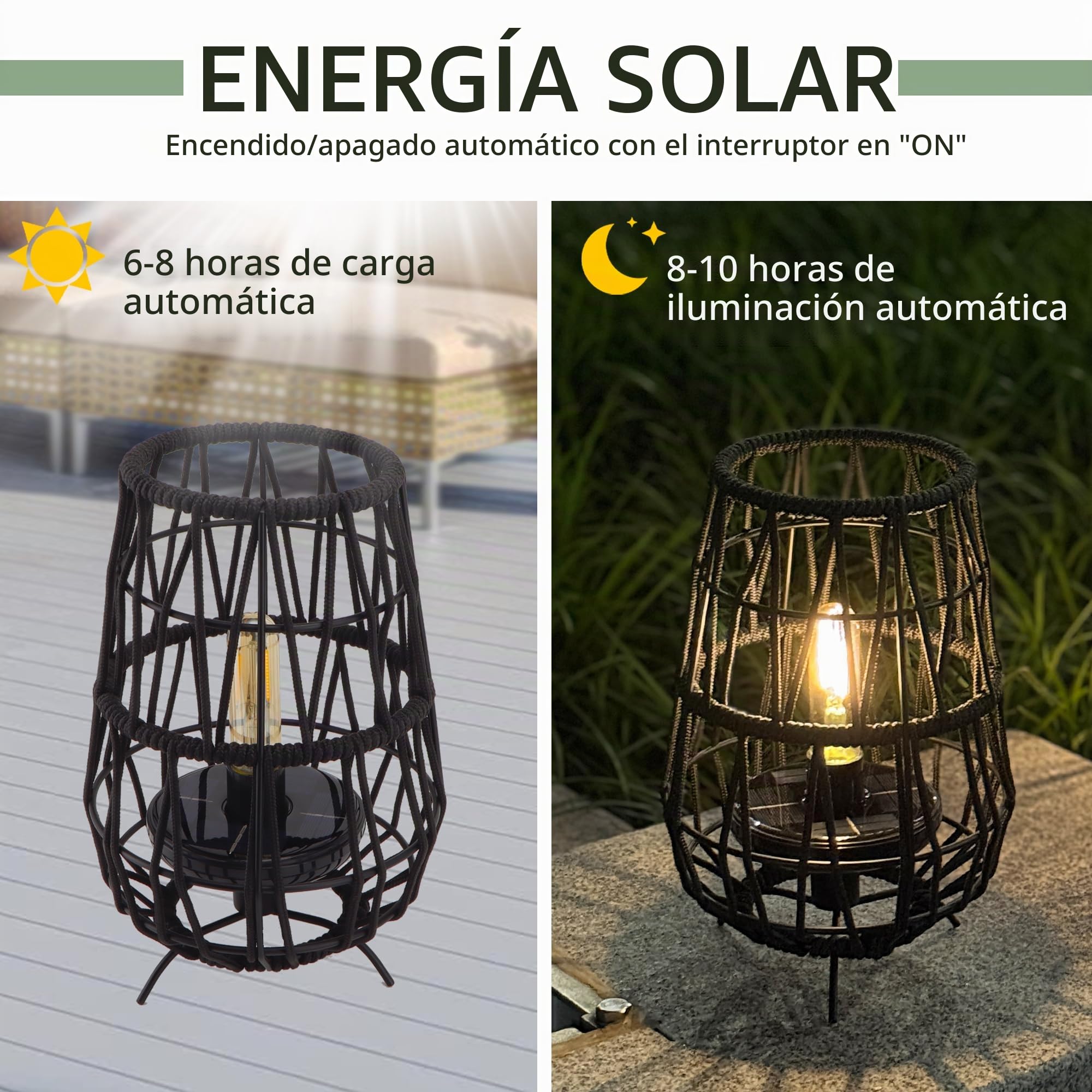 TRIROCKS Luces solares de jardín al aire libre, 2 paquetes de farolillos solares de 30 cm de alto con cuerda de olefina para jardín, impermeables, lámpara de mesa a pilas para patio, decoración al