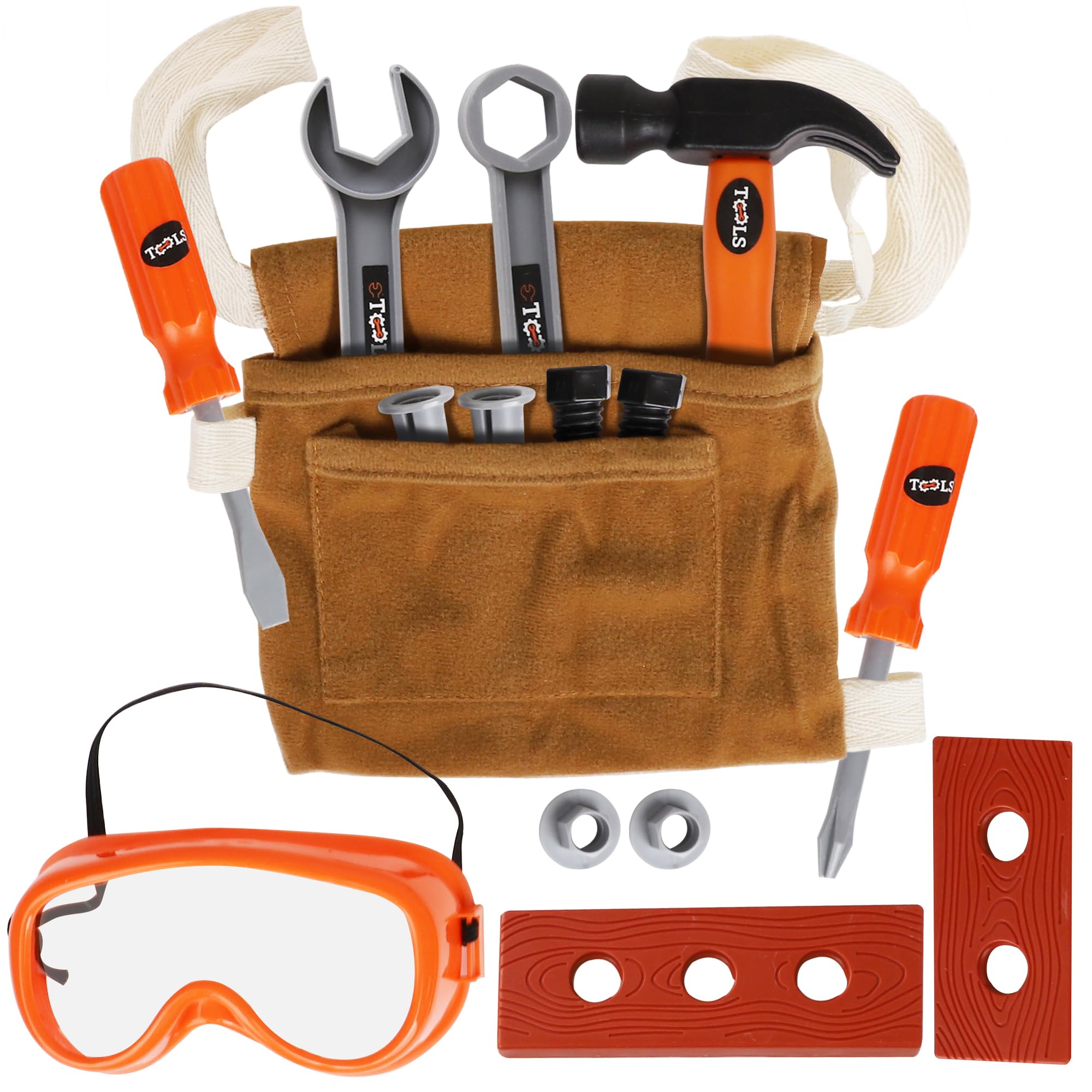 Playkidiz Kids Tool Belt Set - Adjustable Toddler Tool Belt to Pretend Construction, 15pc Durable Kids Toy Tool Set for Learning, Tool Toys for Ages 3+